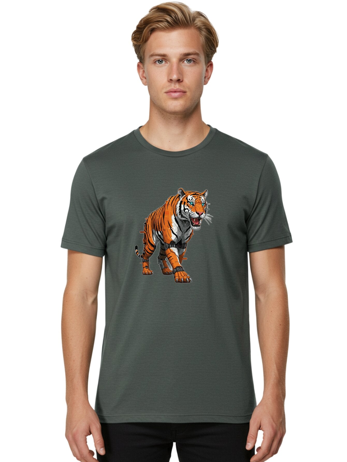 Cyborg-Tiger-1 Men'S Graphic Tee, 100% Cotton, Comfortable Casual Summer Wear, Machine Washable, Vintage Camera, Old Camera, Antique Camera, Black Camera, Classic Photography, Photography Equipment, Nostalgic Device, Film Camera, Camera Art Bap344 19