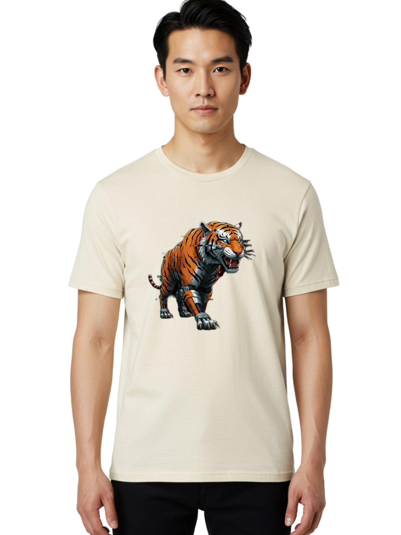 Cyborg-Tiger-3 Men'S Graphic Tee, 100% Cotton, Comfortable Casual Summer Wear, Machine Washable, Vintage Camera, Old Camera, Antique Camera, Black Camera, Classic Photography, Photography Equipment, Nostalgic Device, Film Camera, Camera Art Bap346 25