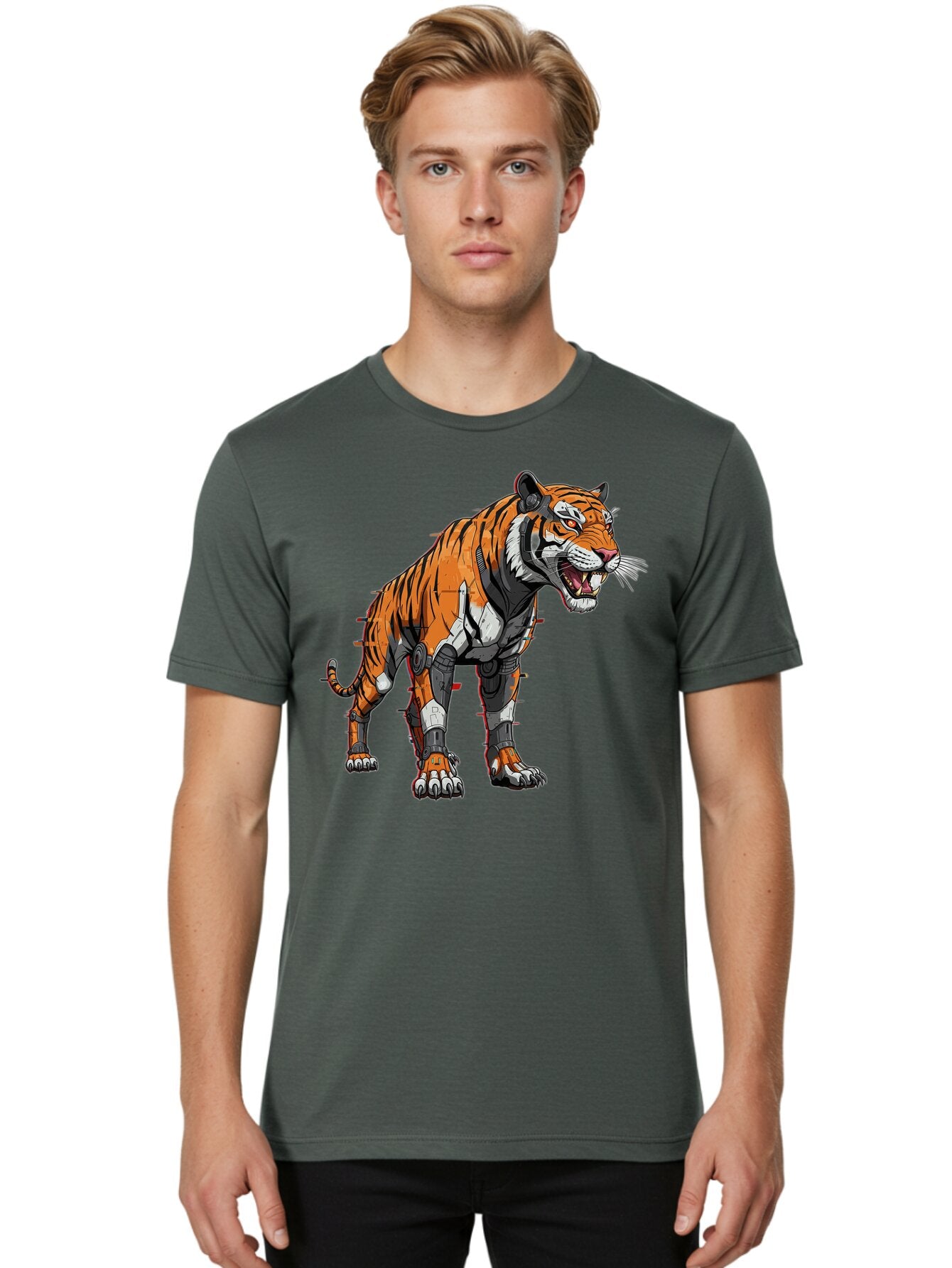 Cyborg-Tiger-4 Men'S Graphic Tee, 100% Cotton, Comfortable Casual Summer Wear, Machine Washable, Vintage Camera, Old Camera, Antique Camera, Black Camera, Classic Photography, Photography Equipment, Nostalgic Device, Film Camera, Camera Art Bap347 19