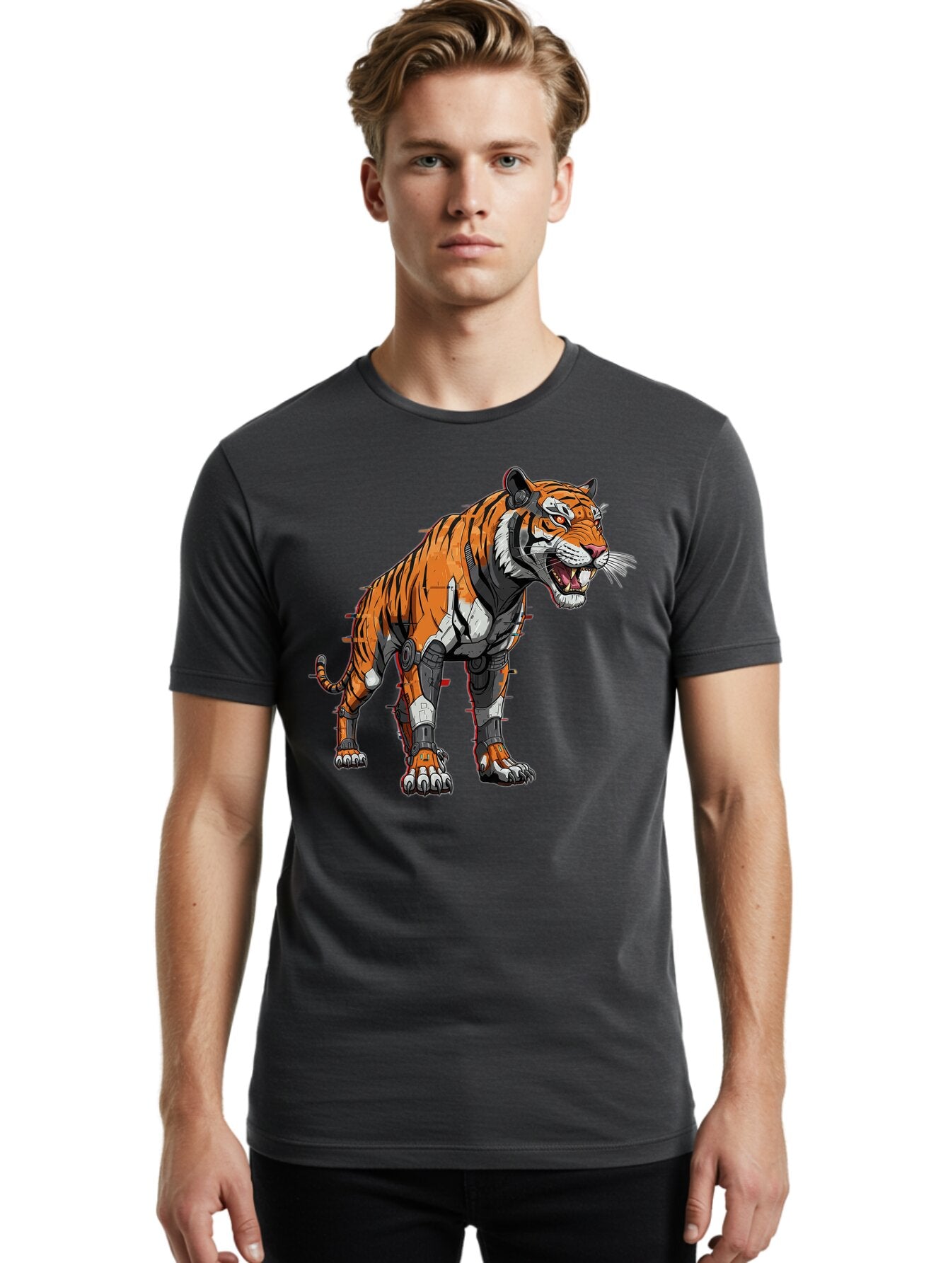 Cyborg-Tiger-4 Men'S Graphic Tee, 100% Cotton, Comfortable Casual Summer Wear, Machine Washable, Vintage Camera, Old Camera, Antique Camera, Black Camera, Classic Photography, Photography Equipment, Nostalgic Device, Film Camera, Camera Art Bap347 20