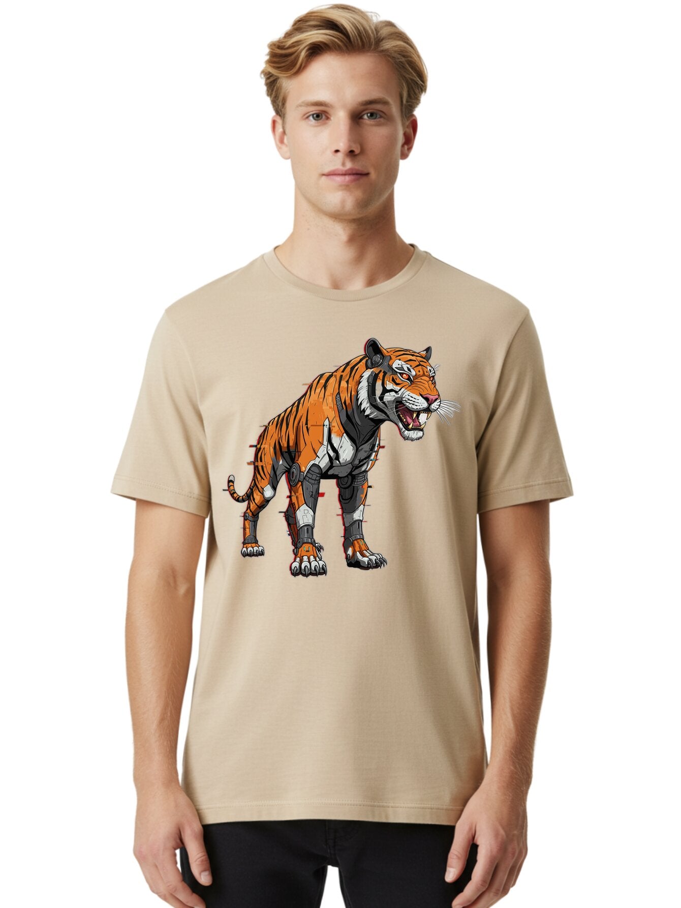 Cyborg-Tiger-4 Men'S Graphic Tee, 100% Cotton, Comfortable Casual Summer Wear, Machine Washable, Vintage Camera, Old Camera, Antique Camera, Black Camera, Classic Photography, Photography Equipment, Nostalgic Device, Film Camera, Camera Art Bap347 24