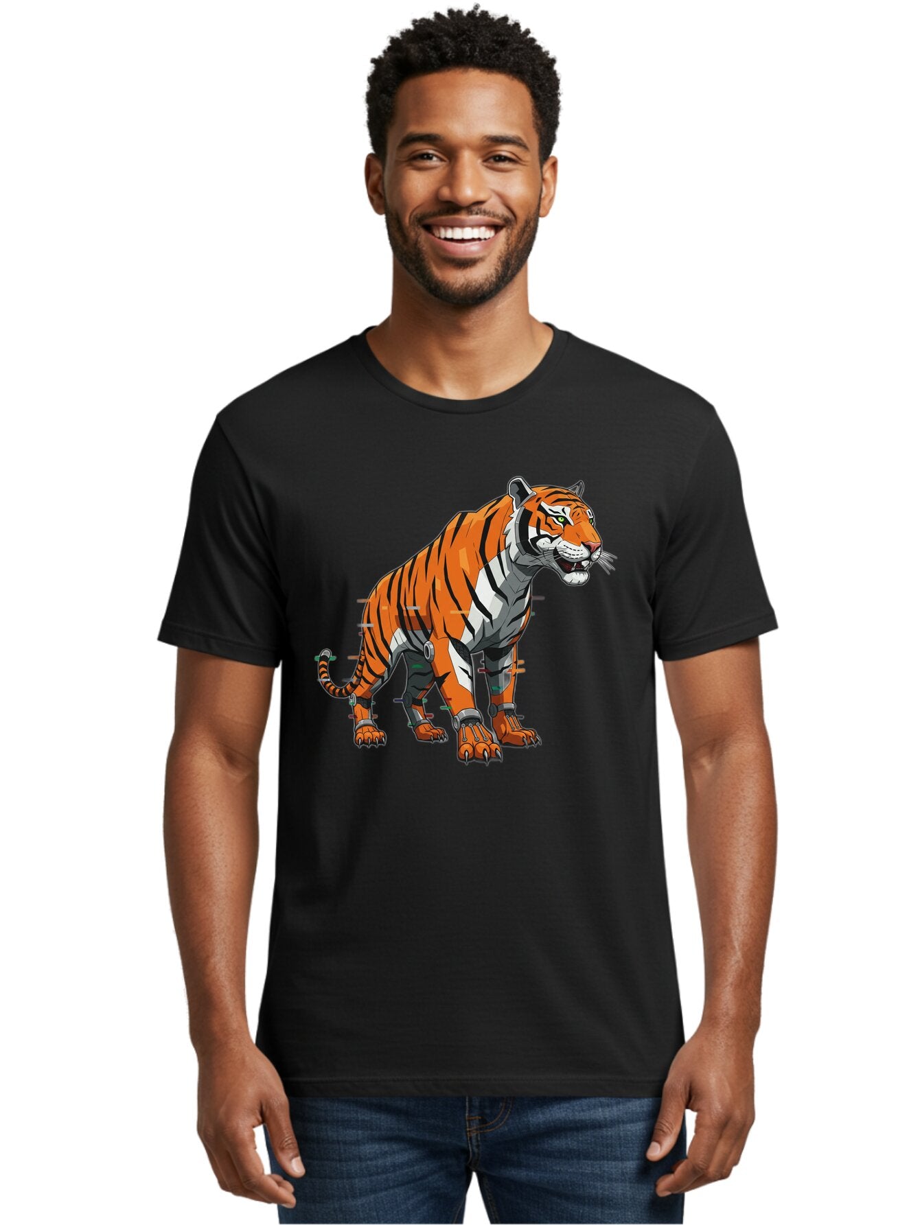 Cyborg-Tiger-5 Men'S Graphic Tee, 100% Cotton, Comfortable Casual Summer Wear, Machine Washable, Vintage Camera, Old Camera, Antique Camera, Black Camera, Classic Photography, Photography Equipment, Nostalgic Device, Film Camera, Camera Art Bap348 17