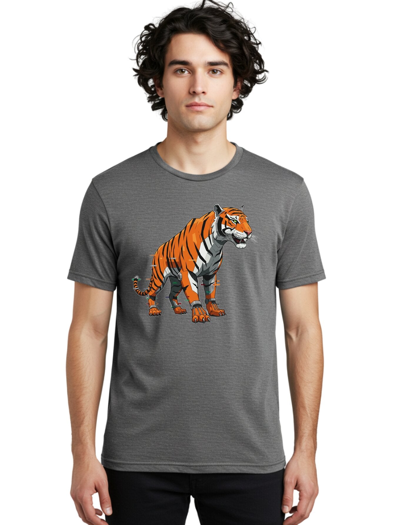 Cyborg-Tiger-5 Men'S Graphic Tee, 100% Cotton, Comfortable Casual Summer Wear, Machine Washable, Vintage Camera, Old Camera, Antique Camera, Black Camera, Classic Photography, Photography Equipment, Nostalgic Device, Film Camera, Camera Art Bap348 24