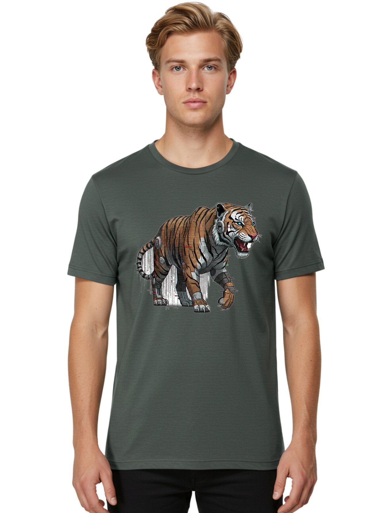 Cyborg-Tiger-7 Men'S Graphic Tee, 100% Cotton, Comfortable Casual Summer Wear, Machine Washable, Vintage Camera, Old Camera, Antique Camera, Black Camera, Classic Photography, Photography Equipment, Nostalgic Device, Film Camera, Camera Art Bap350 24