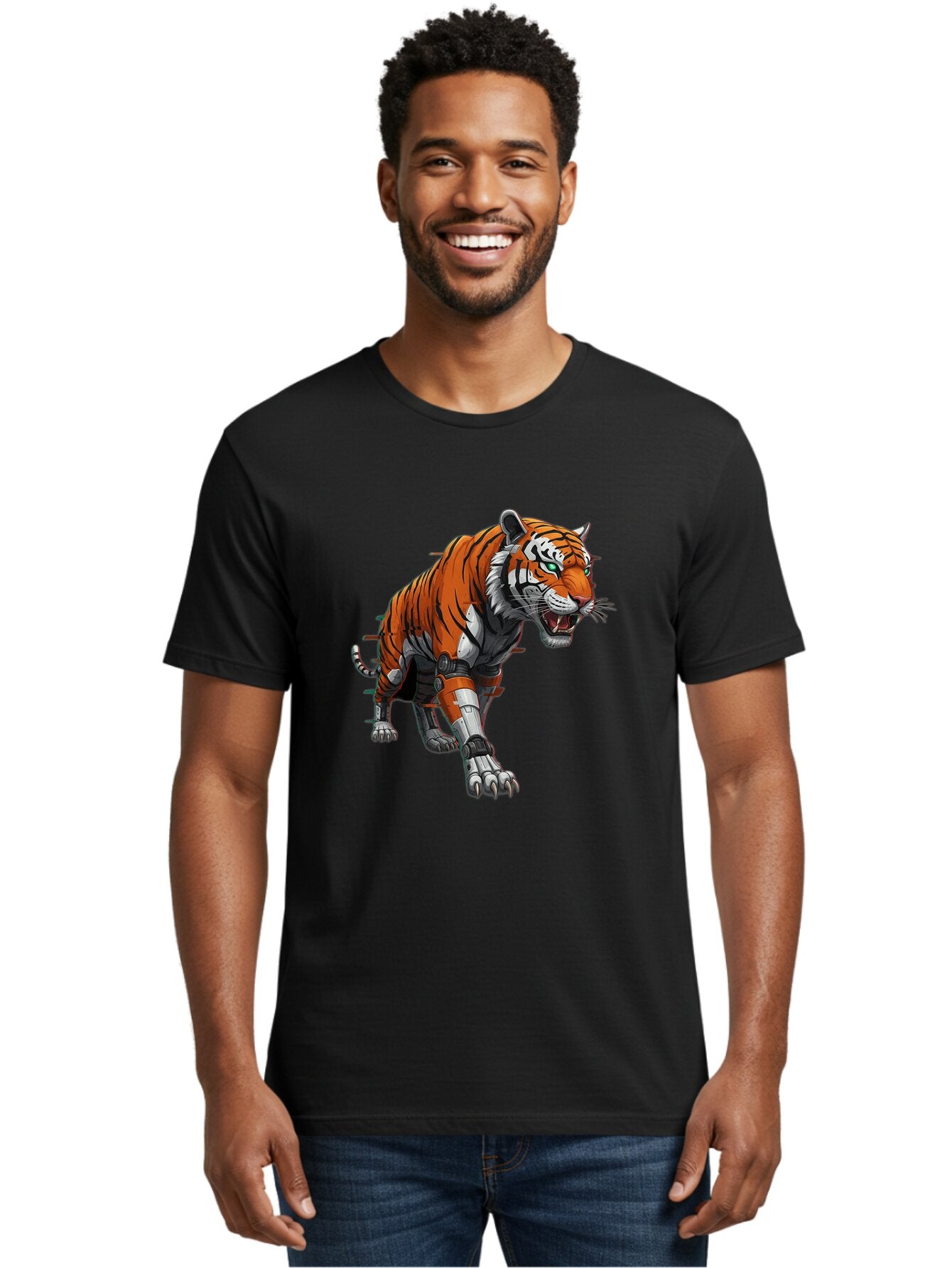 Cyborg-Tiger Men'S Graphic Tee, 100% Cotton, Comfortable Casual Summer Wear, Machine Washable, Vintage Camera, Old Camera, Antique Camera, Black Camera, Classic Photography, Photography Equipment, Nostalgic Device, Film Camera, Camera Art Bap351 25