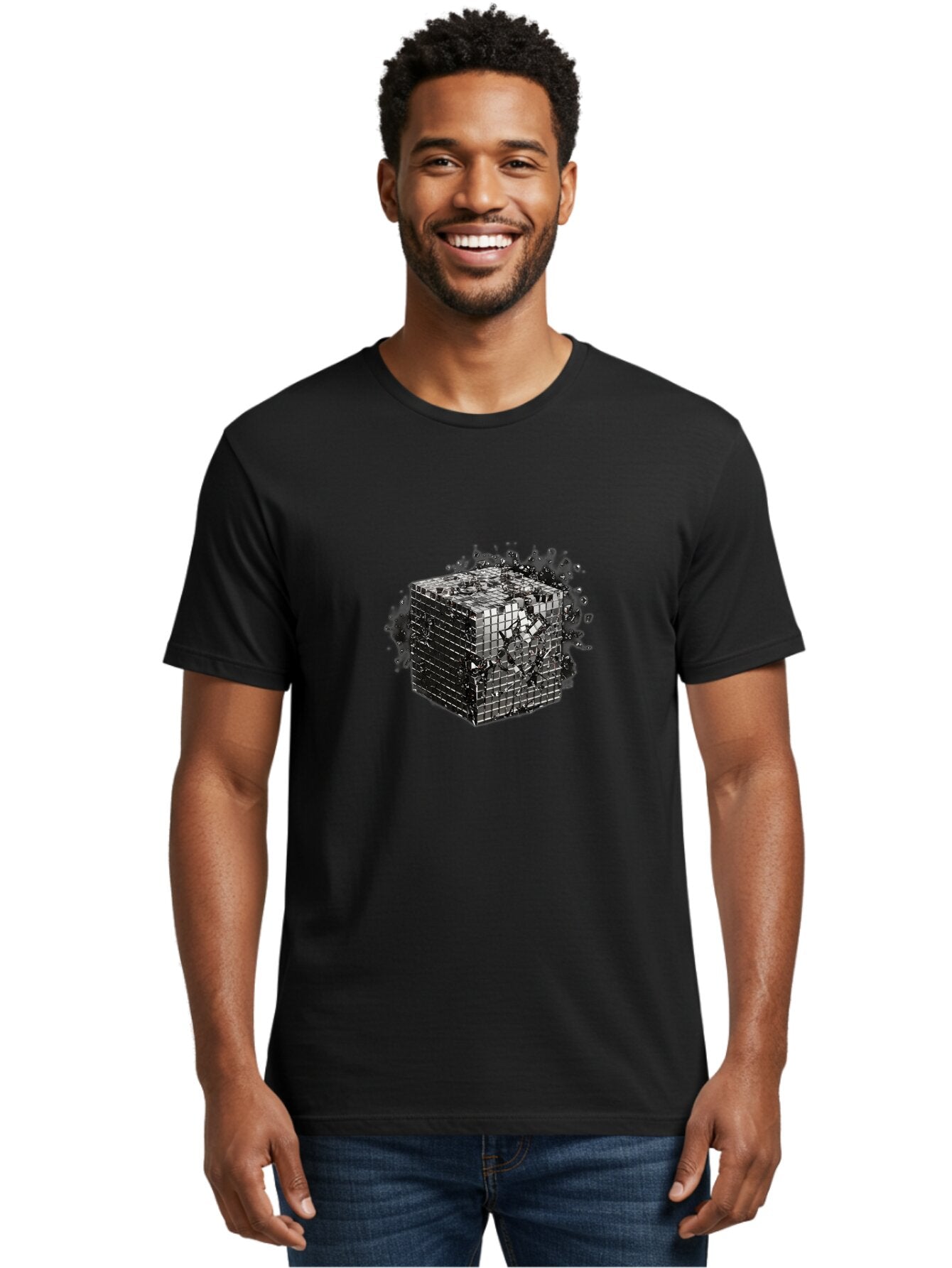 Disintegrating-Cube Men'S Graphic Tee, 100% Cotton, Comfortable Casual Summer Wear, Machine Washable, Vintage Camera, Old Camera, Antique Camera, Black Camera, Classic Photography, Photography Equipment, Nostalgic Device, Film Camera, Bap373 29