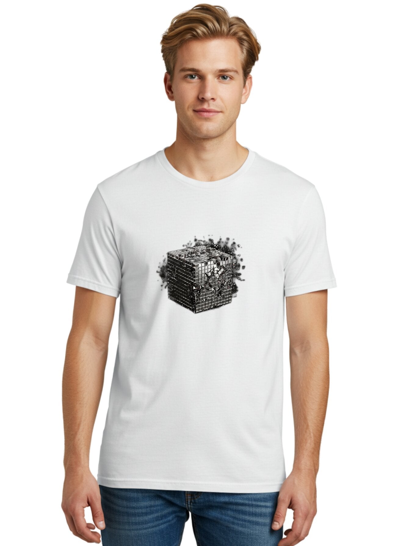 Disintegrating-Cube Men'S Graphic Tee, 100% Cotton, Comfortable Casual Summer Wear, Machine Washable, Vintage Camera, Old Camera, Antique Camera, Black Camera, Classic Photography, Photography Equipment, Nostalgic Device, Film Camera, Bap373 25