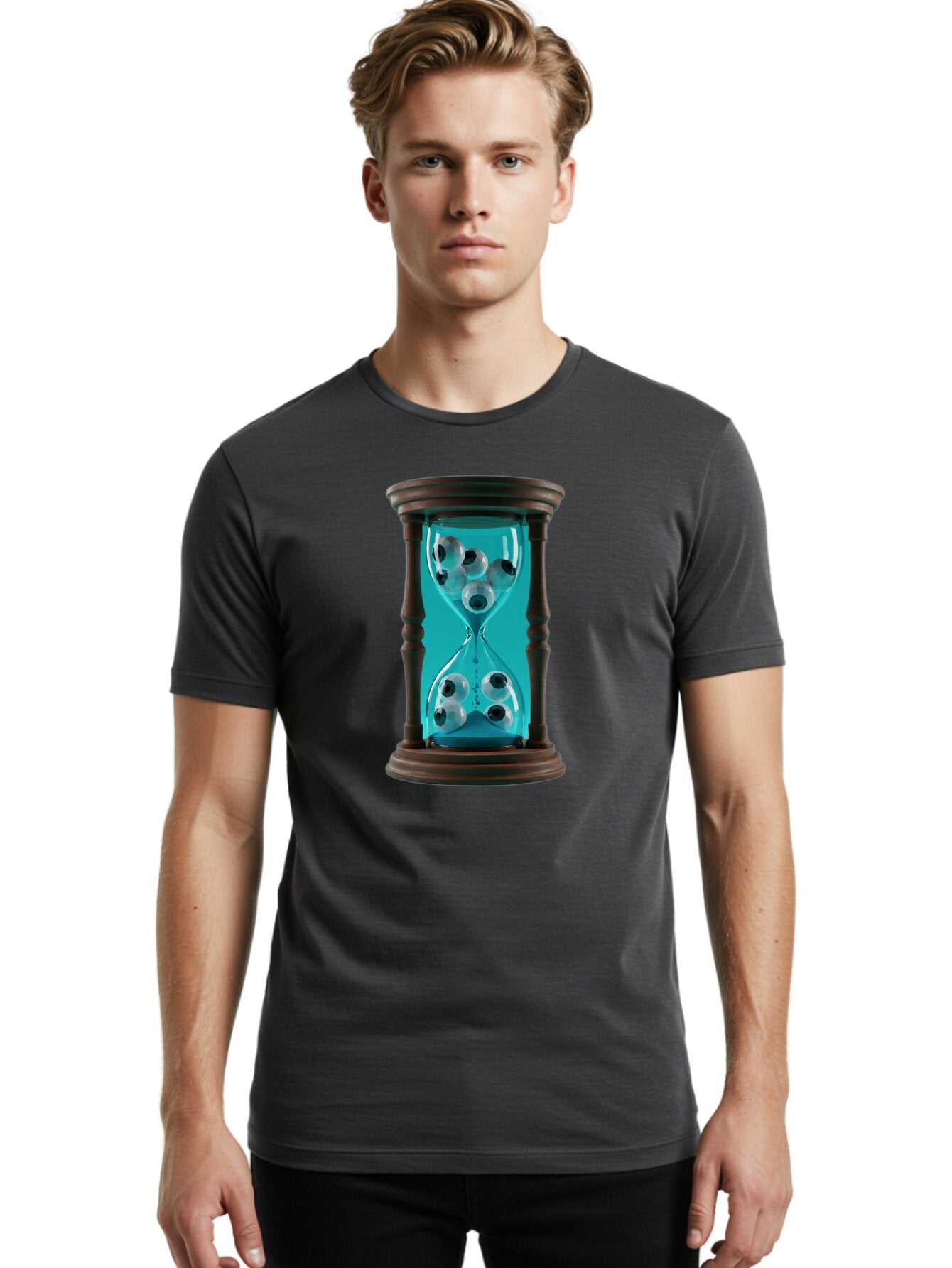 Eyeballs-In-Hourglass Men'S Graphic Tee, 100% Cotton, Comfortable Casual Summer Wear, Machine Washable, Vintage Camera, Old Camera, Antique Camera, Black Camera, Classic Photography, Photography Equipment, Nostalgic Device, Film Camera, Bap390 18