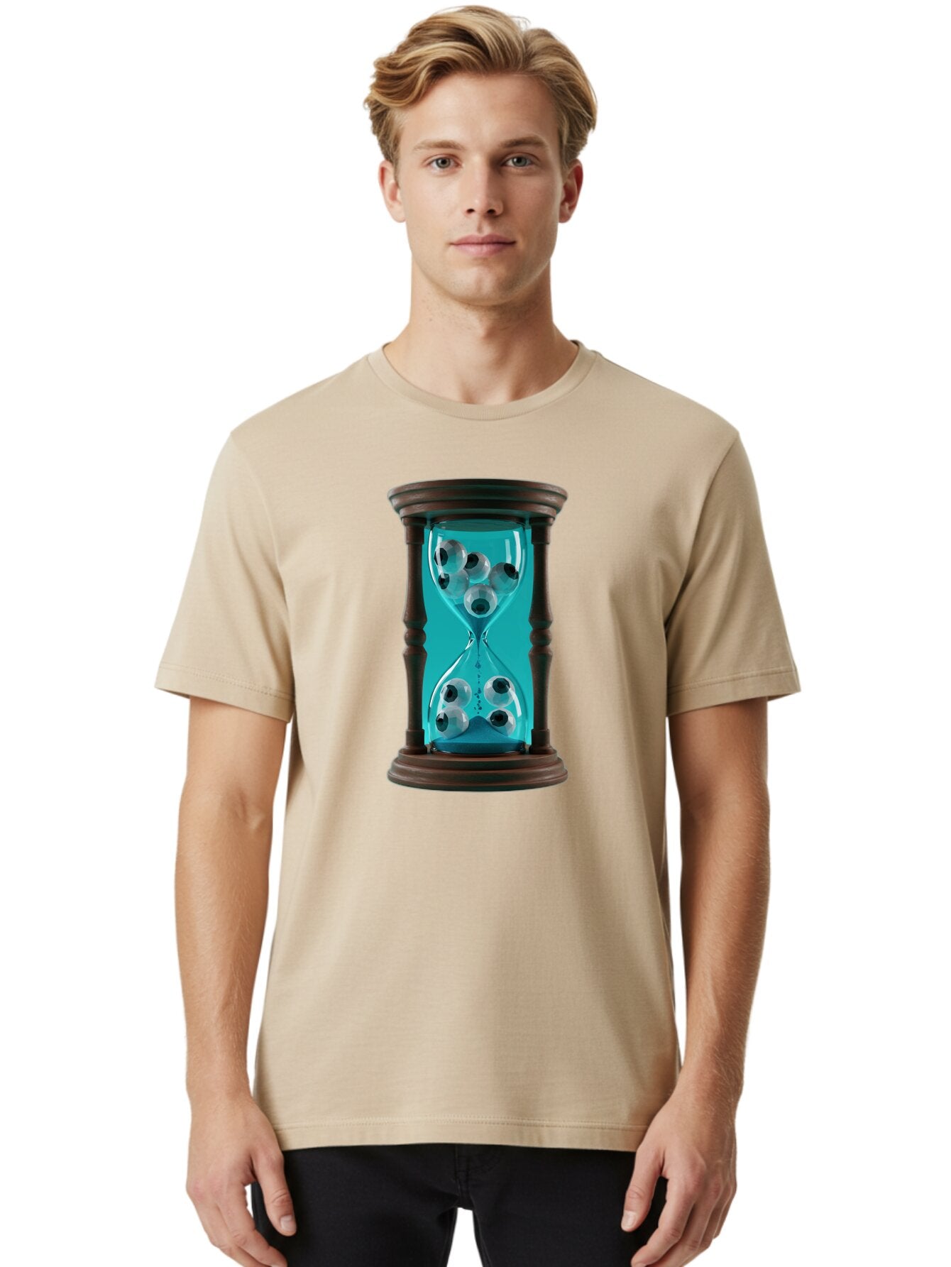 Eyeballs-In-Hourglass Men'S Graphic Tee, 100% Cotton, Comfortable Casual Summer Wear, Machine Washable, Vintage Camera, Old Camera, Antique Camera, Black Camera, Classic Photography, Photography Equipment, Nostalgic Device, Film Camera, Bap390 16