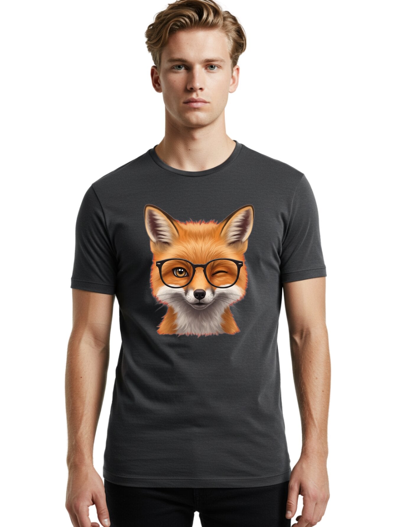 Fox-Wearing-Glasses Men'S Graphic Tee, 100% Cotton, Comfortable Casual Summer Wear, Machine Washable, Vintage Camera, Old Camera, Antique Camera, Black Camera, Classic Photography, Photography Equipment, Nostalgic Device, Film Camera, Bap432 30