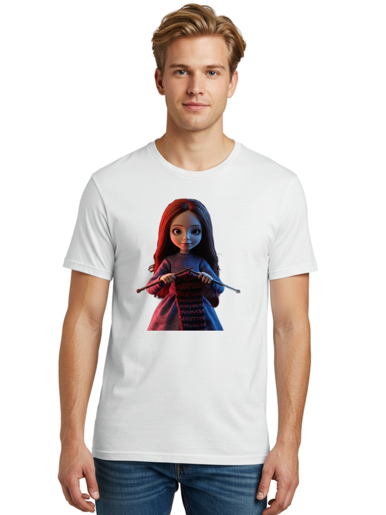 Girl-Knitting-1 Men'S Graphic Tee, 100% Cotton, Comfortable Casual Summer Wear, Machine Washable, Vintage Camera, Old Camera, Antique Camera, Black Camera, Classic Photography, Photography Equipment, Nostalgic Device, Film Camera, Camera Art Bap497 30