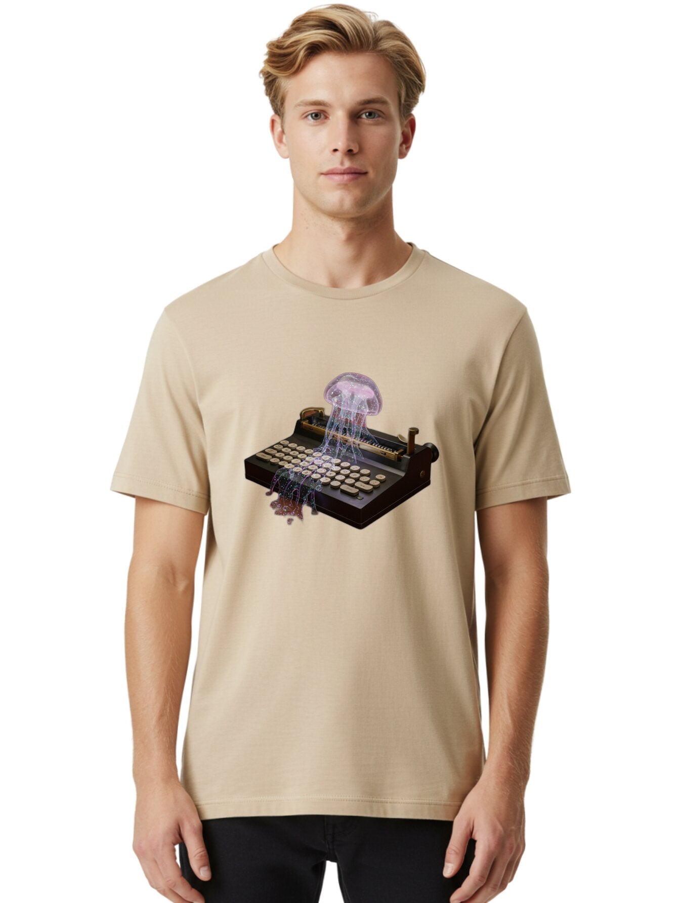 Jellyfish-Typewriter Men'S Graphic Tee, 100% Cotton, Comfortable Casual Summer Wear, Machine Washable, Vintage Camera, Old Camera, Antique Camera, Black Camera, Classic Photography, Photography Equipment, Nostalgic Device, Film Camera, Bap625 19