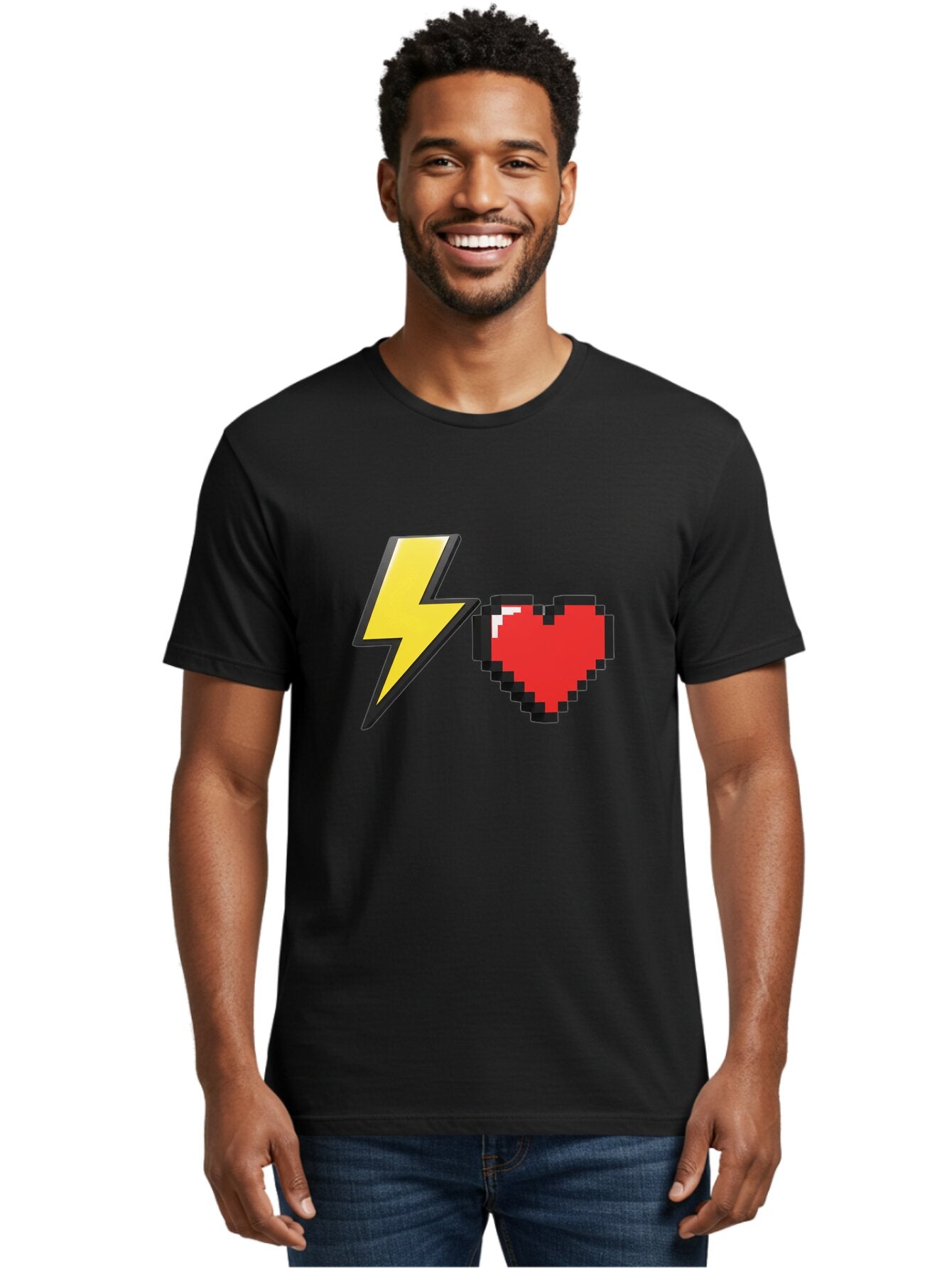 Lightning-Heart-5 Men'S Graphic Tee, 100% Cotton, Comfortable Casual Summer Wear, Machine Washable, Vintage Camera, Old Camera, Antique Camera, Black Camera, Classic Photography, Photography Equipment, Nostalgic Device, Film Camera, Camera Art Bap675 24
