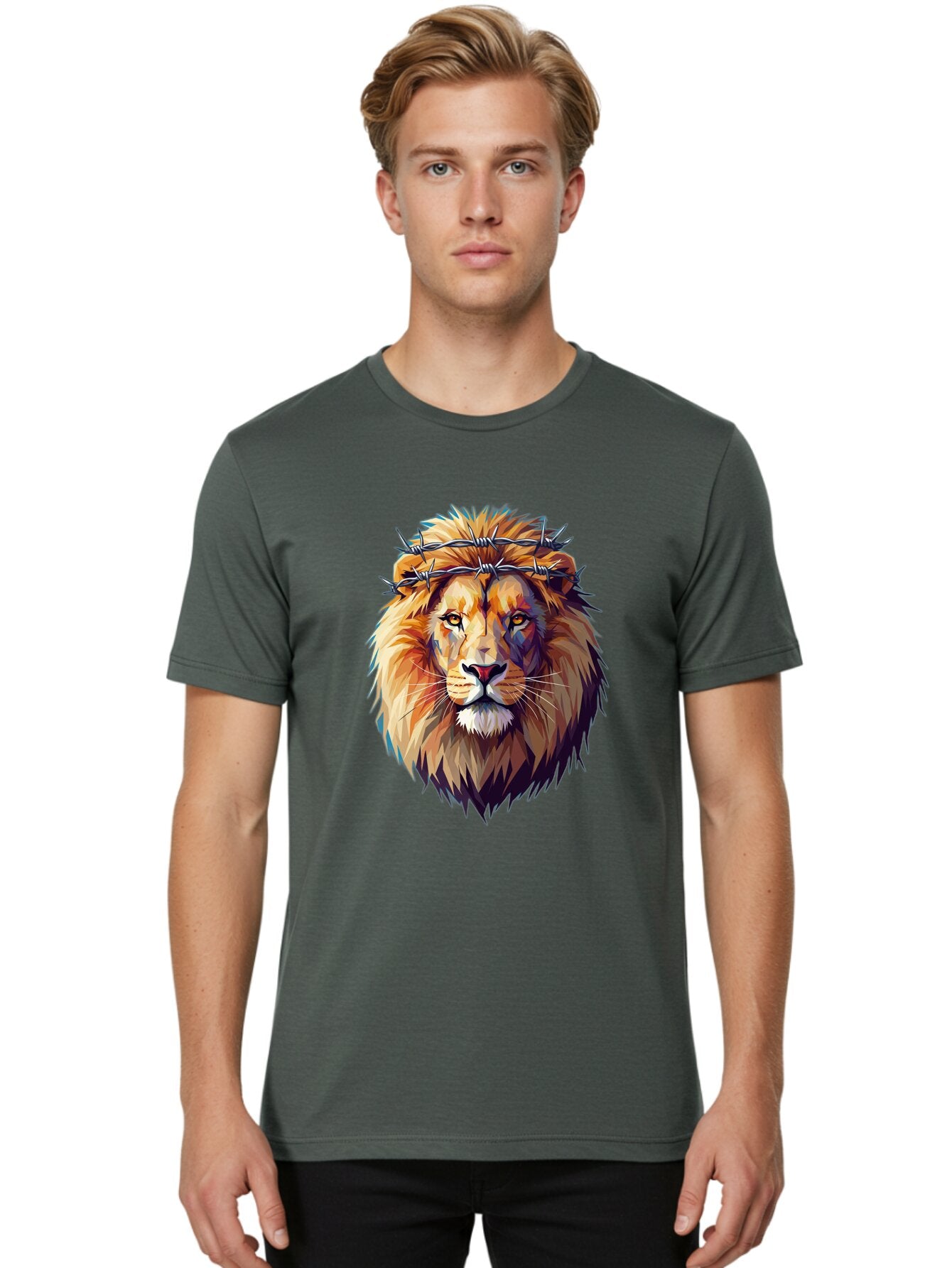 Lion-With-Crown-Of-Thorns-1 Men'S Graphic Tee, 100% Cotton, Comfortable Casual Summer Wear, Machine Washable, Vintage Camera, Old Camera, Antique Camera, Black Camera, Classic Photography, Photography Equipment, Nostalgic Device, Film Camera, Bap686 30