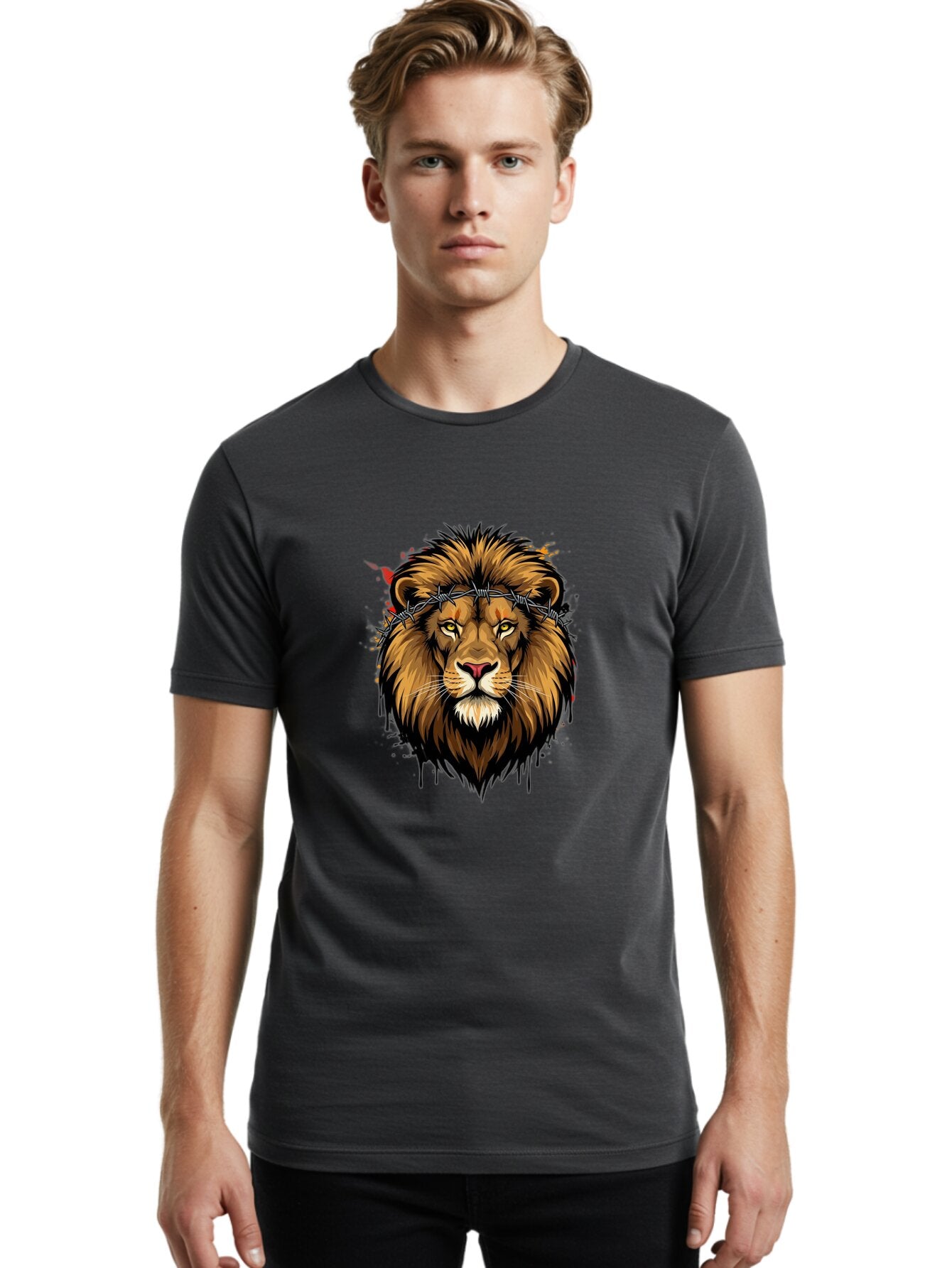 Lion-With-Crown-Of-Thorns-3 Men'S Graphic Tee, 100% Cotton, Comfortable Casual Summer Wear, Machine Washable, Vintage Camera, Old Camera, Antique Camera, Black Camera, Classic Photography, Photography Equipment, Nostalgic Device, Film Camera, Bap688 24