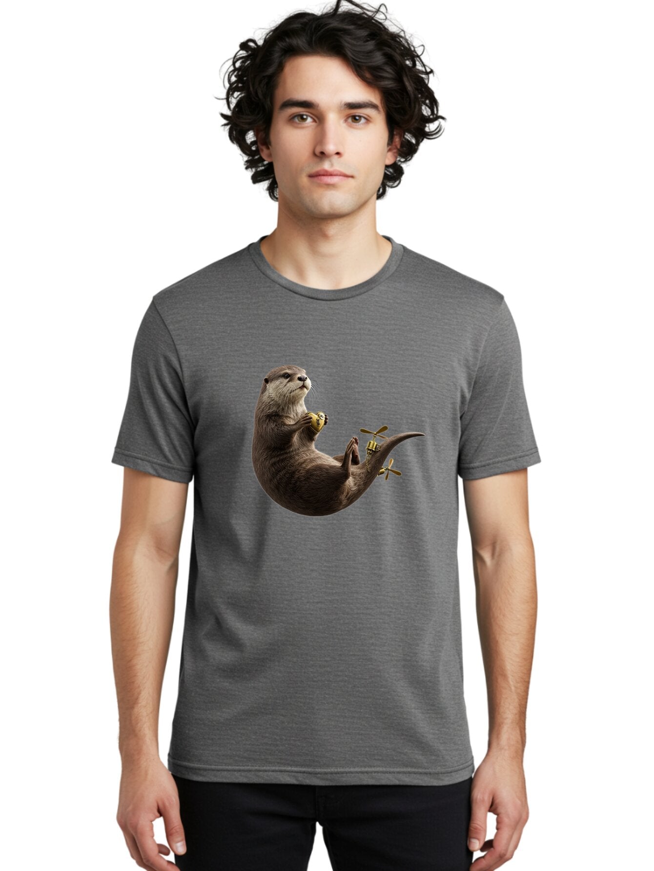 Otter-With-Helicopter-Tail Men'S Graphic Tee, 100% Cotton, Comfortable Casual Summer Wear, Machine Washable, Vintage Camera, Old Camera, Antique Camera, Black Camera, Classic Photography, Photography Equipment, Nostalgic Device, Film Camera, Bap818 25