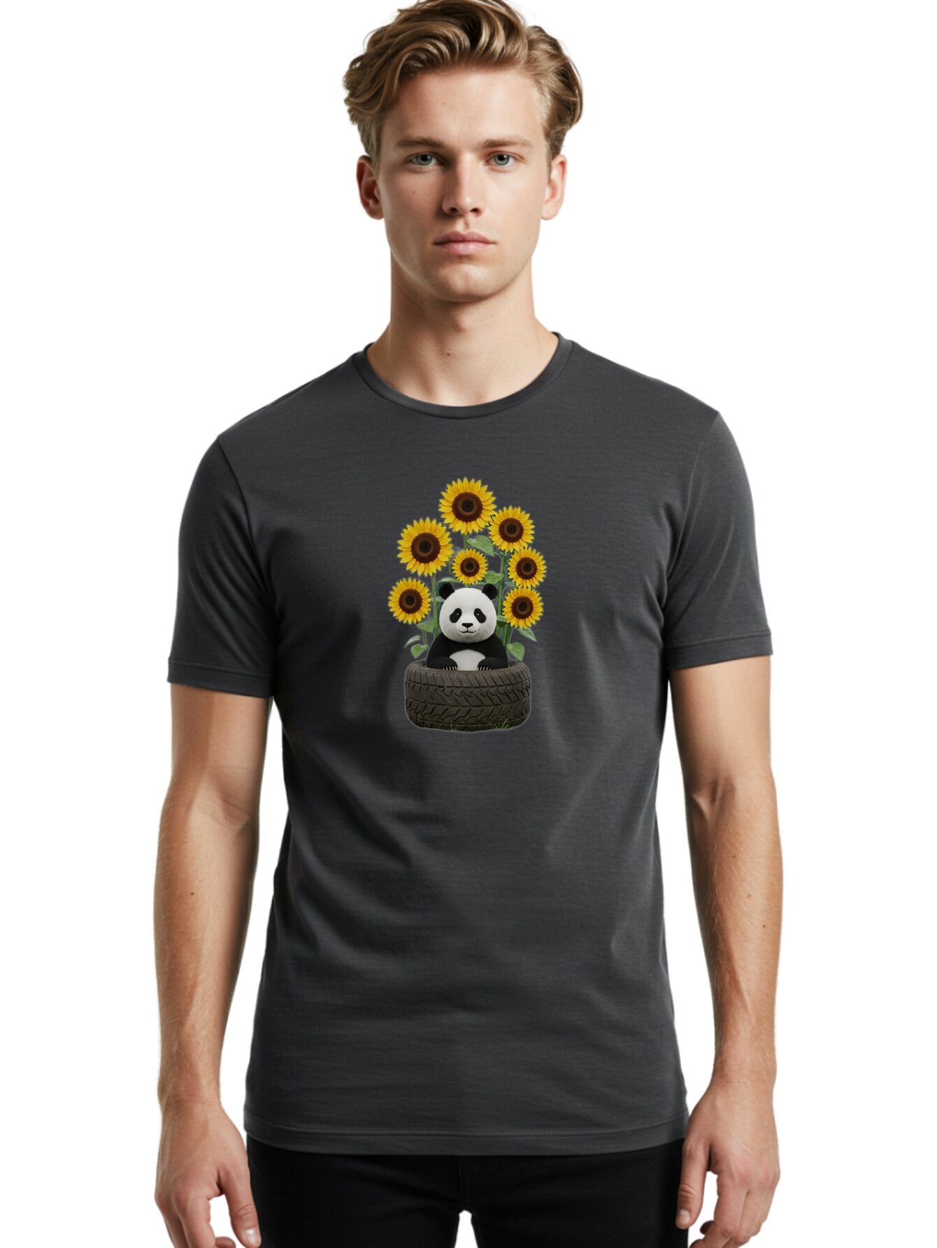 Panda-In-Tire-With-Sunflowers Men'S Graphic Tee, 100% Cotton, Comfortable Casual Summer Wear, Machine Washable, Vintage Camera, Old Camera, Antique Camera, Black Camera, Classic Photography, Photography Equipment, Nostalgic Device, Bap838 25