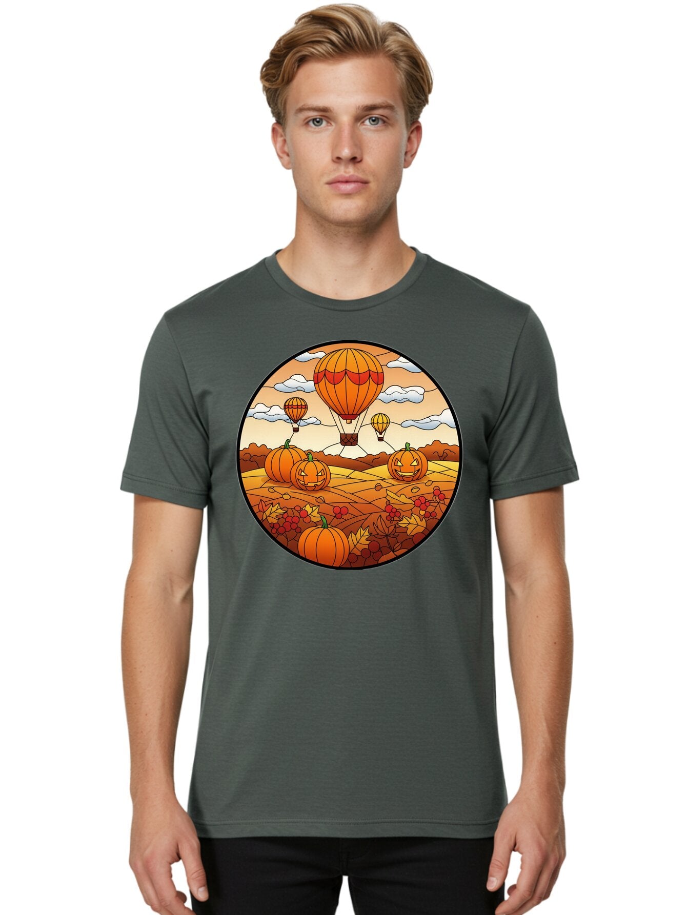 Pumpkins-And-Hot-Air-Balloons Men'S Graphic Tee, 100% Cotton, Comfortable Casual Summer Wear, Machine Washable, Vintage Camera, Old Camera, Antique Camera, Black Camera, Classic Photography, Photography Equipment, Nostalgic Device, Bap880 19