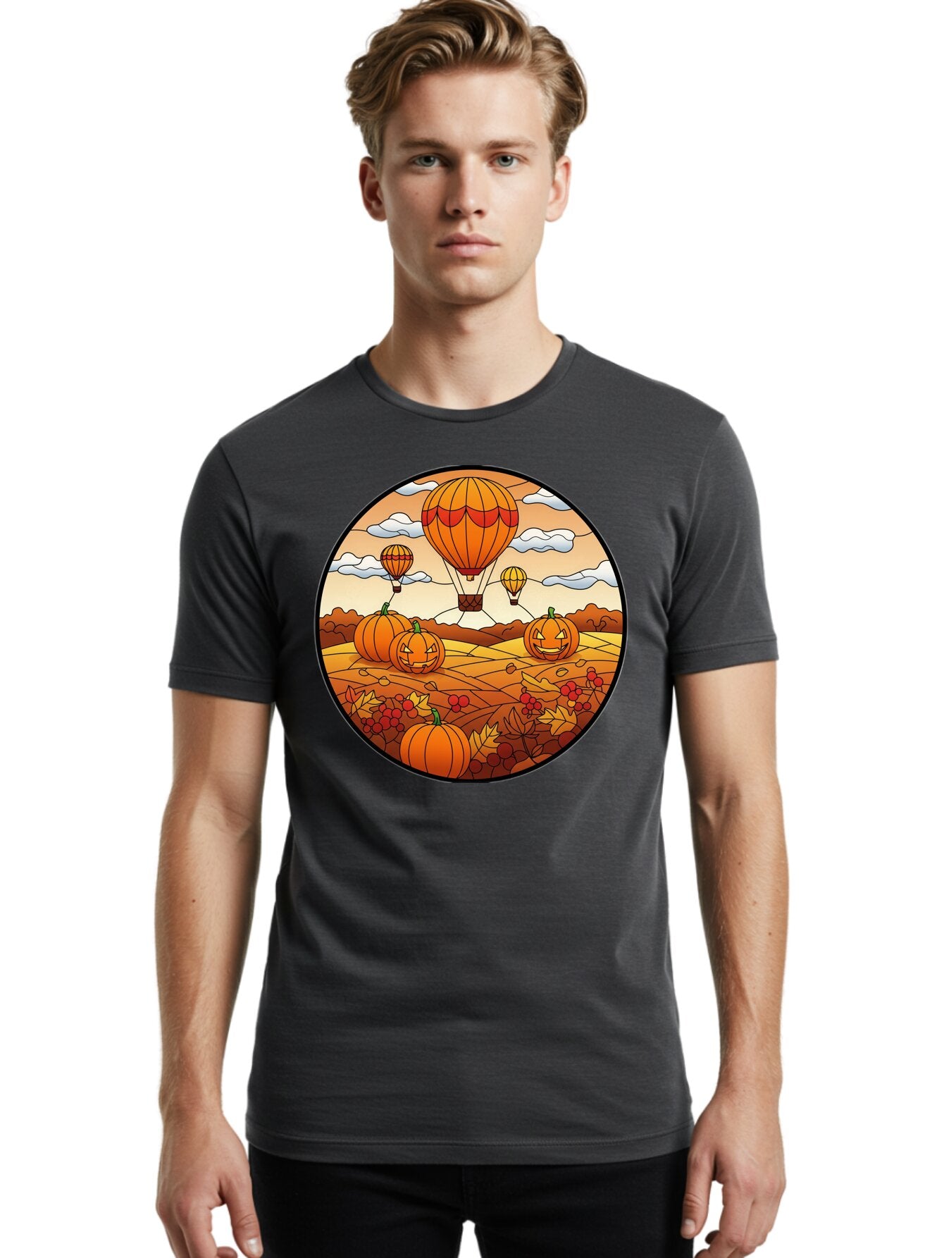 Pumpkins-And-Hot-Air-Balloons Men'S Graphic Tee, 100% Cotton, Comfortable Casual Summer Wear, Machine Washable, Vintage Camera, Old Camera, Antique Camera, Black Camera, Classic Photography, Photography Equipment, Nostalgic Device, Bap880 23