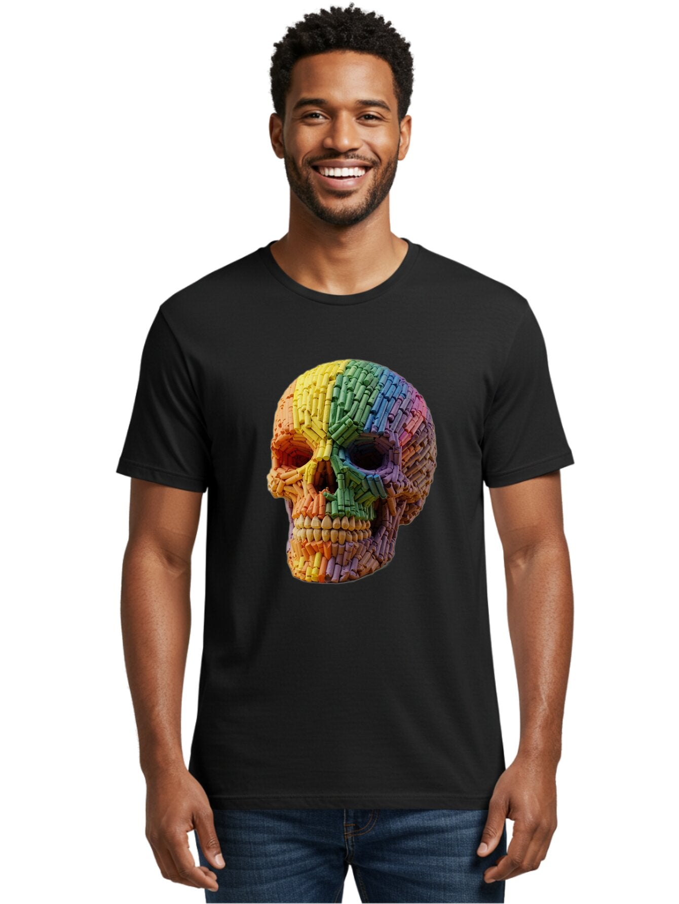 Rainbow-Crayon-Skull Men'S Graphic Tee, 100% Cotton, Comfortable Casual Summer Wear, Machine Washable, Vintage Camera, Old Camera, Antique Camera, Black Camera, Classic Photography, Photography Equipment, Nostalgic Device, Film Camera, Bap899 21