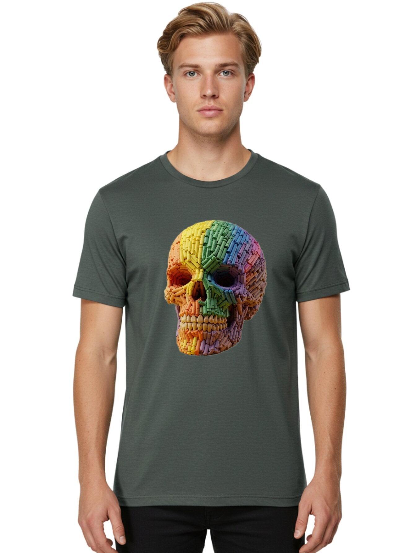 Rainbow-Crayon-Skull Men'S Graphic Tee, 100% Cotton, Comfortable Casual Summer Wear, Machine Washable, Vintage Camera, Old Camera, Antique Camera, Black Camera, Classic Photography, Photography Equipment, Nostalgic Device, Film Camera, Bap899 29