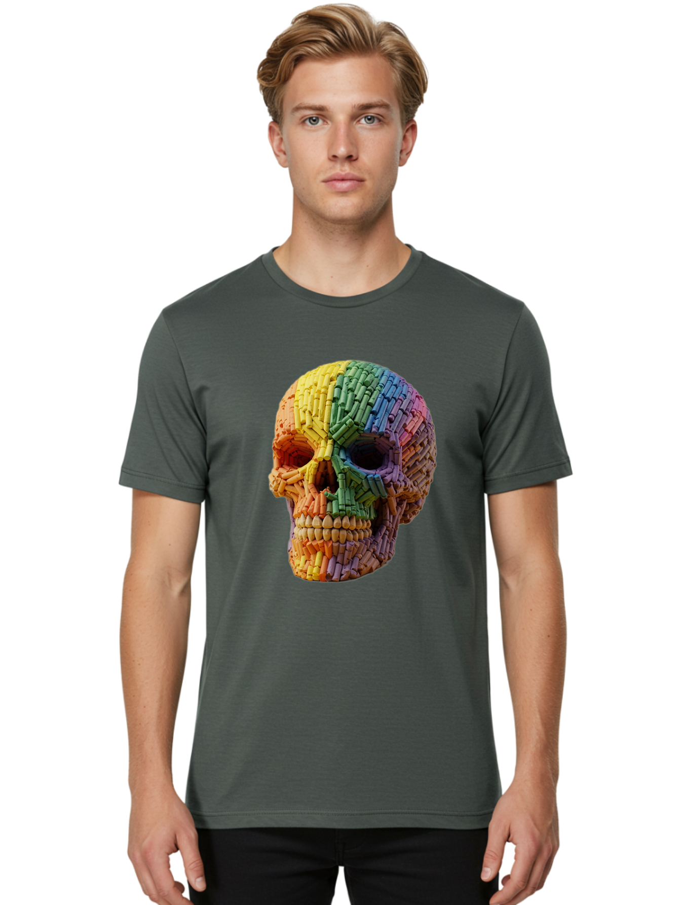 Rainbow-Crayon-Skull Men'S Graphic Tee, 100% Cotton, Comfortable Casual Summer Wear, Machine Washable, Vintage Camera, Old Camera, Antique Camera, Black Camera, Classic Photography, Photography Equipment, Nostalgic Device, Film Camera, Bap899 19