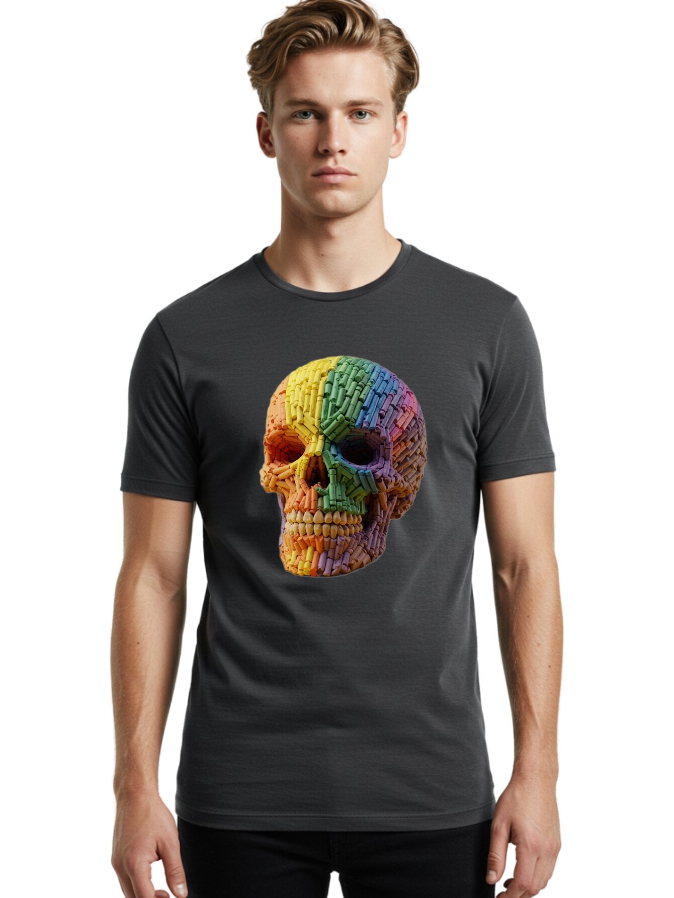 Rainbow-Crayon-Skull Men'S Graphic Tee, 100% Cotton, Comfortable Casual Summer Wear, Machine Washable, Vintage Camera, Old Camera, Antique Camera, Black Camera, Classic Photography, Photography Equipment, Nostalgic Device, Film Camera, Bap899 17