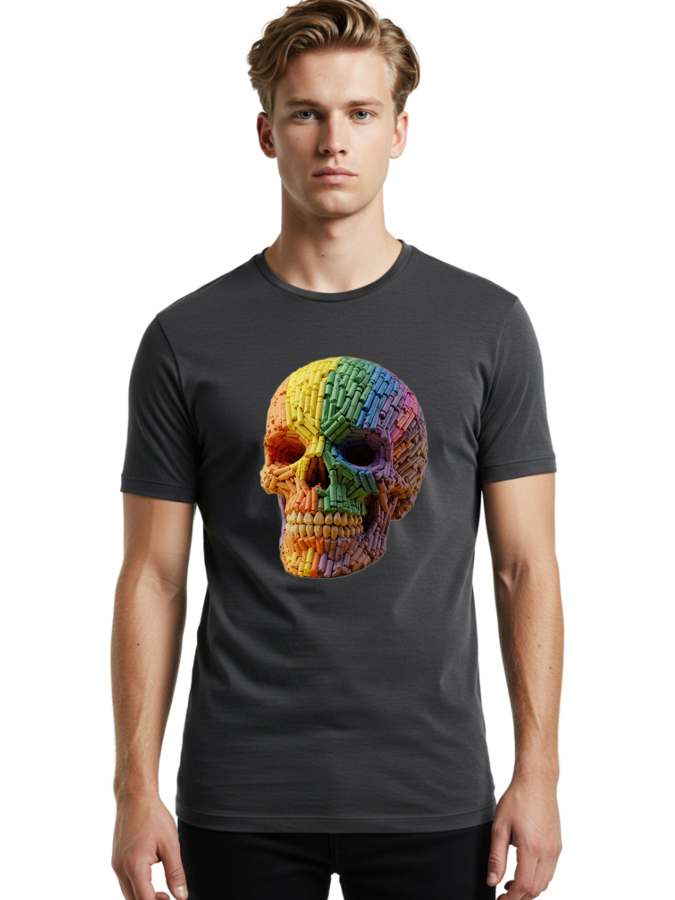 Rainbow-Crayon-Skull Men'S Graphic Tee, 100% Cotton, Comfortable Casual Summer Wear, Machine Washable, Vintage Camera, Old Camera, Antique Camera, Black Camera, Classic Photography, Photography Equipment, Nostalgic Device, Film Camera, Bap899 16