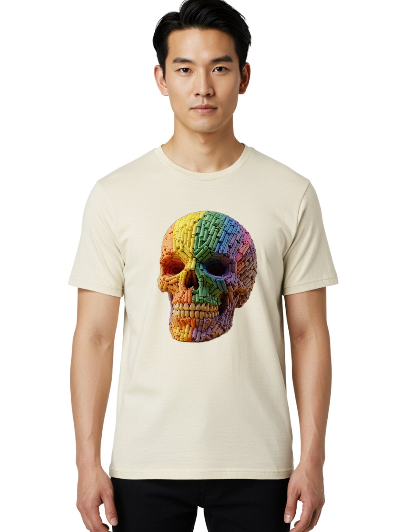 Rainbow-Crayon-Skull Men'S Graphic Tee, 100% Cotton, Comfortable Casual Summer Wear, Machine Washable, Vintage Camera, Old Camera, Antique Camera, Black Camera, Classic Photography, Photography Equipment, Nostalgic Device, Film Camera, Bap899 25