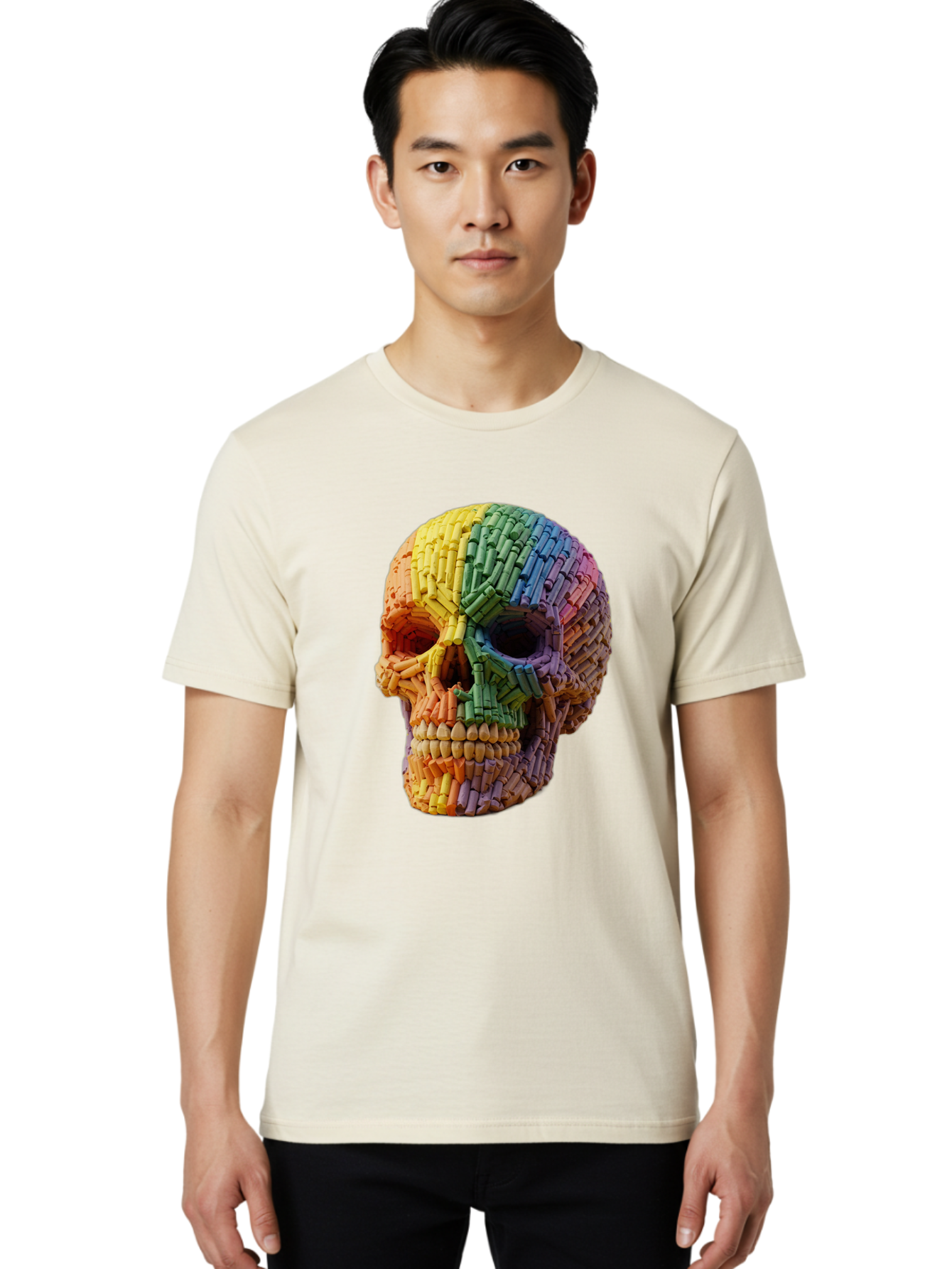 Rainbow-Crayon-Skull Men'S Graphic Tee, 100% Cotton, Comfortable Casual Summer Wear, Machine Washable, Vintage Camera, Old Camera, Antique Camera, Black Camera, Classic Photography, Photography Equipment, Nostalgic Device, Film Camera, Bap899 30