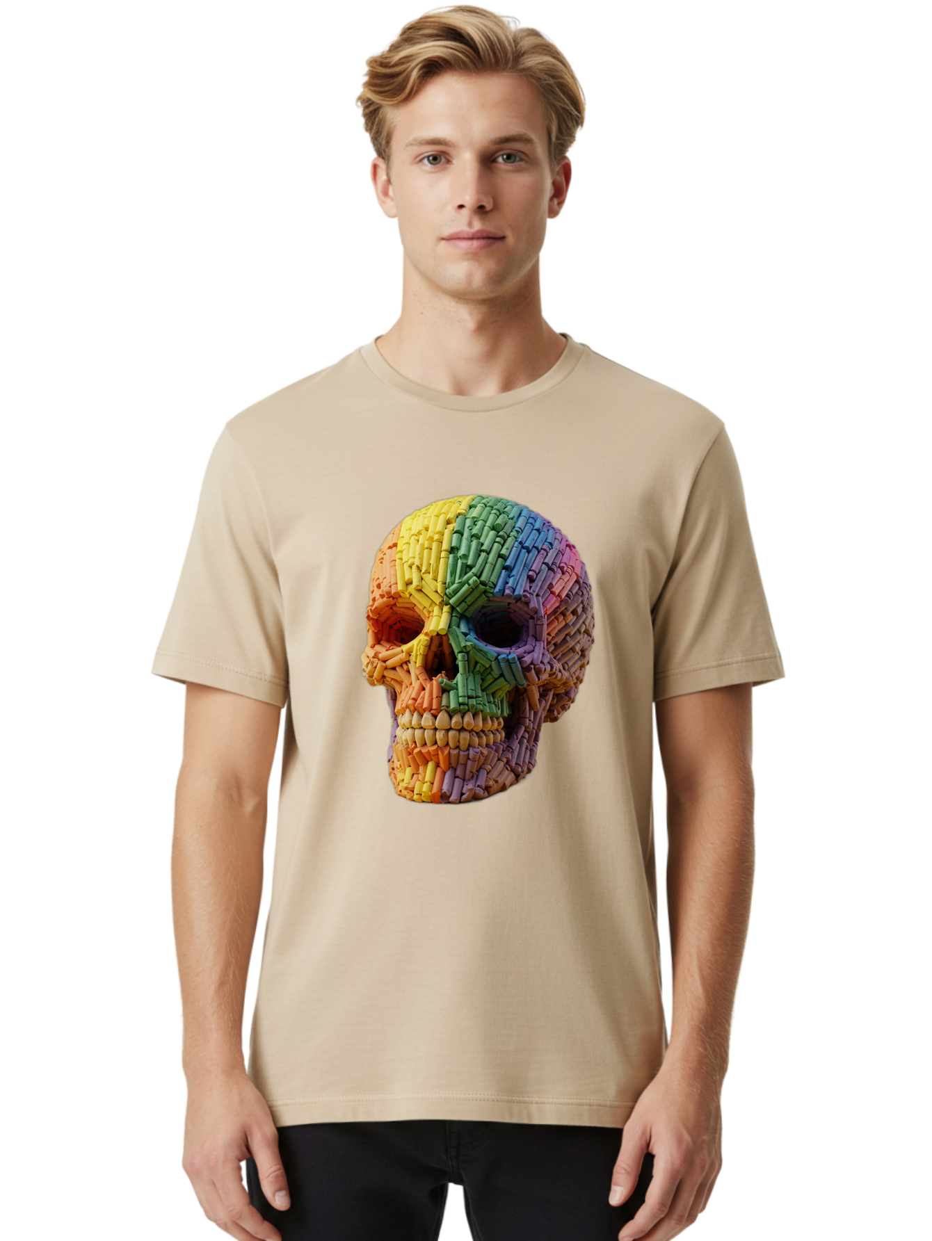 Rainbow-Crayon-Skull Men'S Graphic Tee, 100% Cotton, Comfortable Casual Summer Wear, Machine Washable, Vintage Camera, Old Camera, Antique Camera, Black Camera, Classic Photography, Photography Equipment, Nostalgic Device, Film Camera, Bap899 24