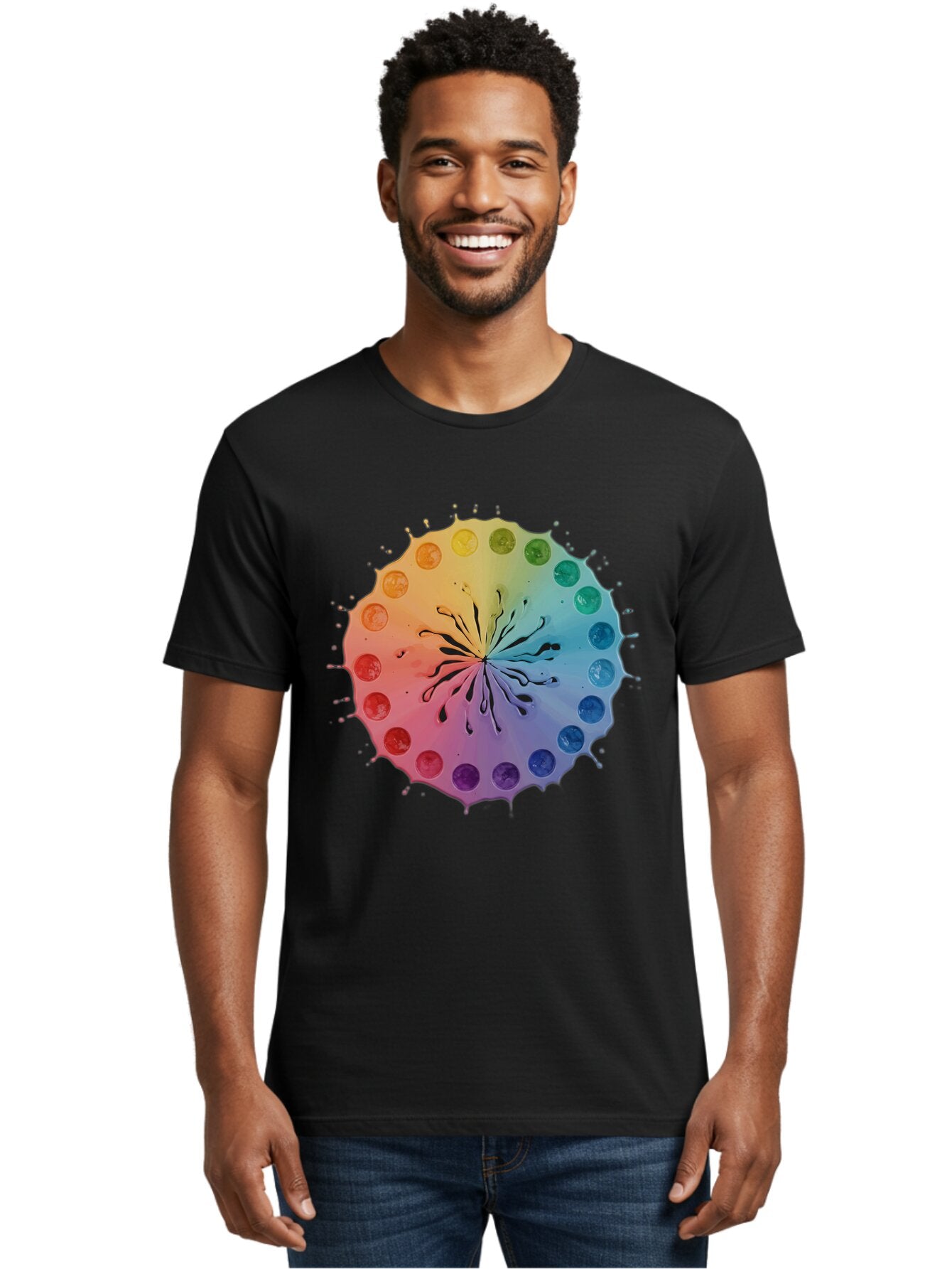 Rainbow-Ink-Splatter Men'S Graphic Tee, 100% Cotton, Comfortable Casual Summer Wear, Machine Washable, Vintage Camera, Old Camera, Antique Camera, Black Camera, Classic Photography, Photography Equipment, Nostalgic Device, Film Camera, Bap900 25