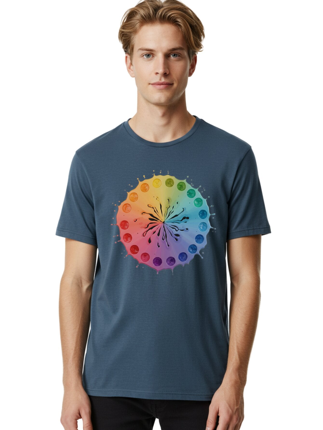 Rainbow-Ink-Splatter Men'S Graphic Tee, 100% Cotton, Comfortable Casual Summer Wear, Machine Washable, Vintage Camera, Old Camera, Antique Camera, Black Camera, Classic Photography, Photography Equipment, Nostalgic Device, Film Camera, Bap900 28