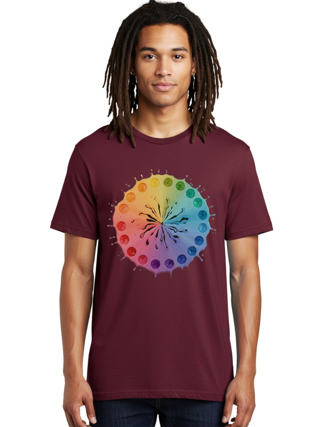 Rainbow-Ink-Splatter Men'S Graphic Tee, 100% Cotton, Comfortable Casual Summer Wear, Machine Washable, Vintage Camera, Old Camera, Antique Camera, Black Camera, Classic Photography, Photography Equipment, Nostalgic Device, Film Camera, Bap900 21