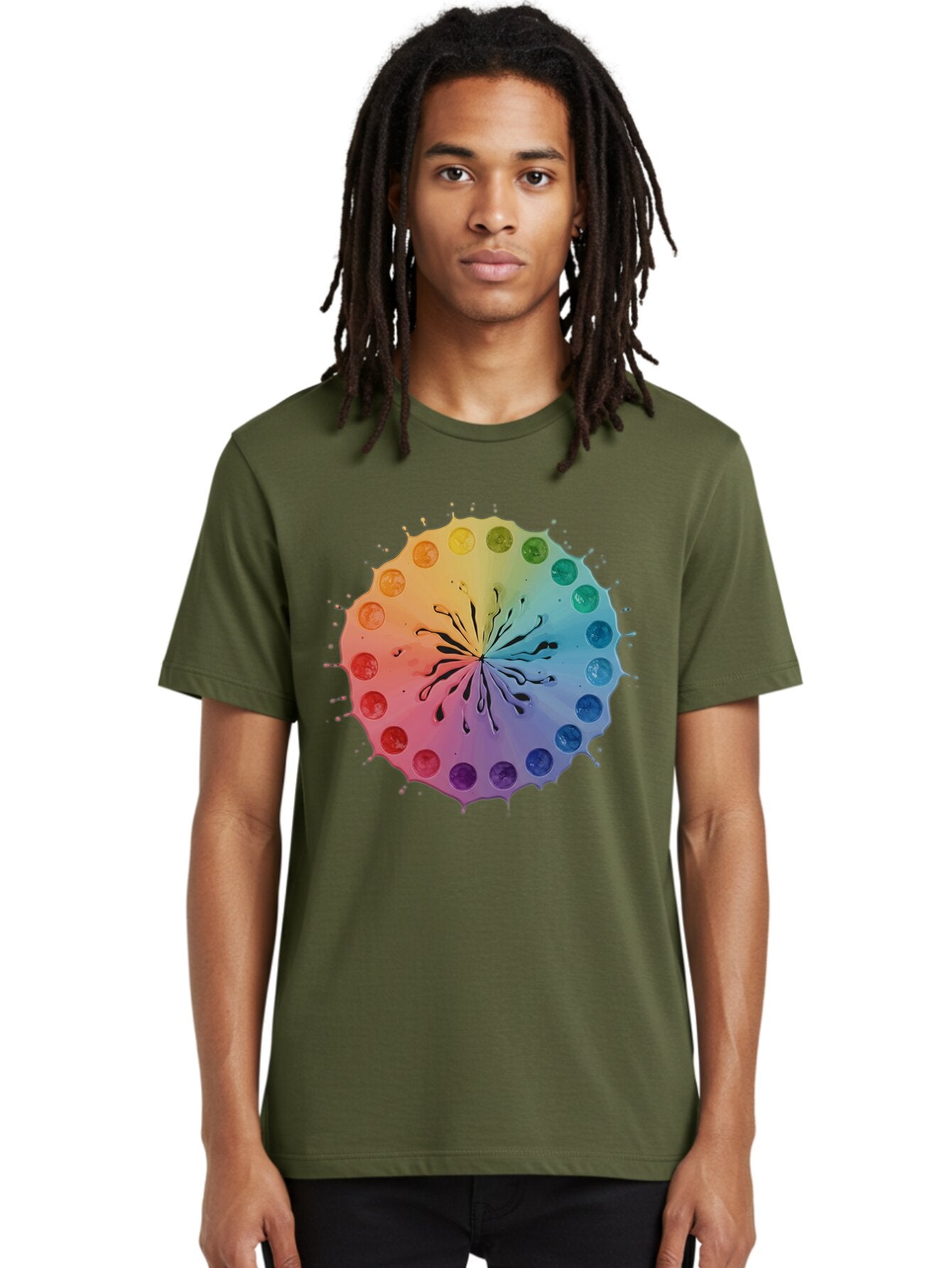Rainbow-Ink-Splatter Men'S Graphic Tee, 100% Cotton, Comfortable Casual Summer Wear, Machine Washable, Vintage Camera, Old Camera, Antique Camera, Black Camera, Classic Photography, Photography Equipment, Nostalgic Device, Film Camera, Bap900 29