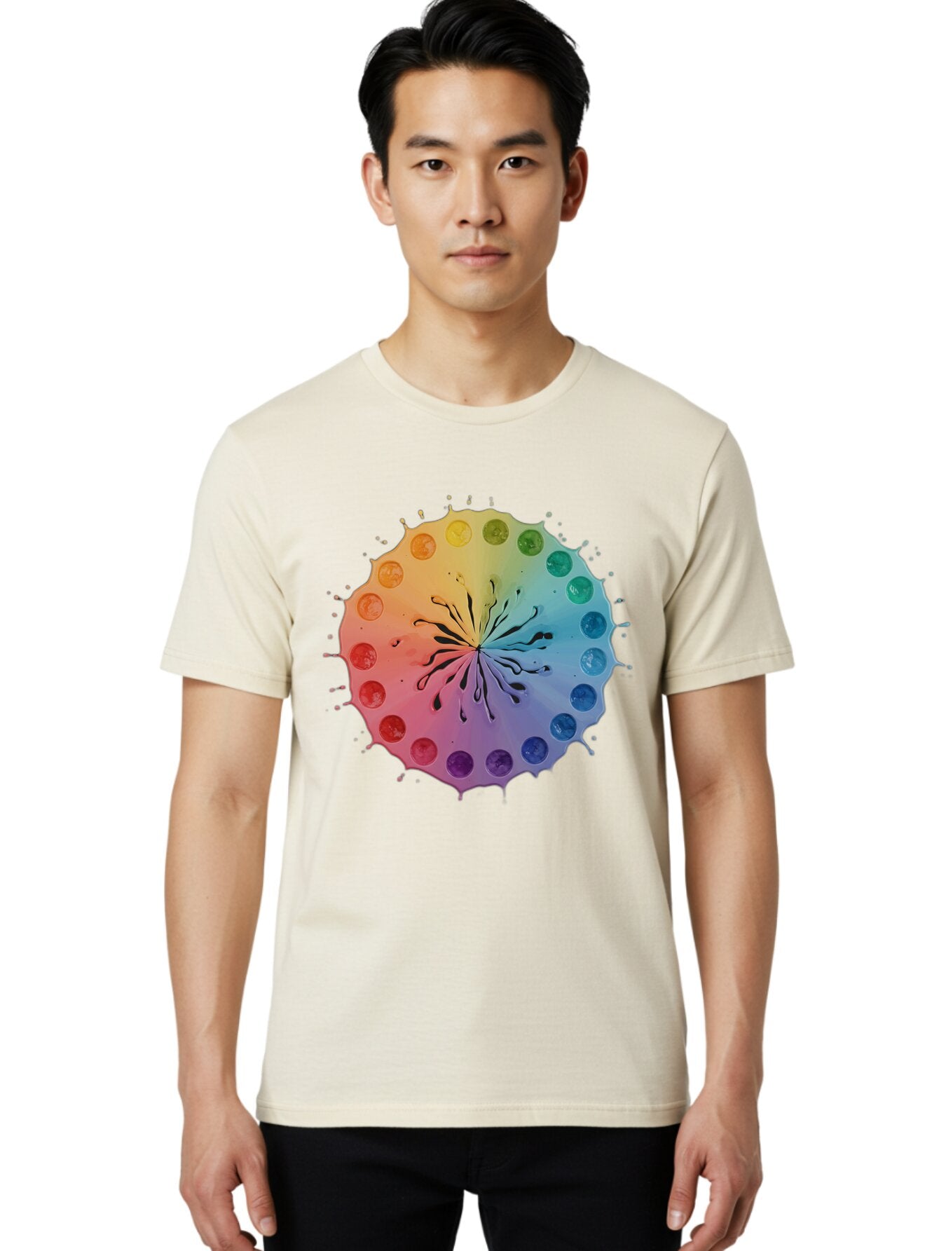 Rainbow-Ink-Splatter Men'S Graphic Tee, 100% Cotton, Comfortable Casual Summer Wear, Machine Washable, Vintage Camera, Old Camera, Antique Camera, Black Camera, Classic Photography, Photography Equipment, Nostalgic Device, Film Camera, Bap900 26