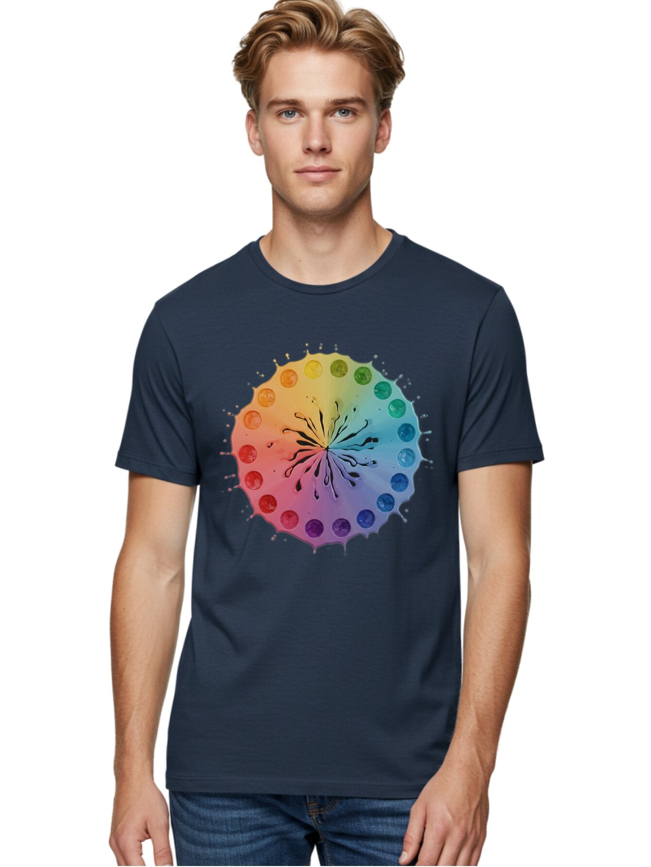 Rainbow-Ink-Splatter Men'S Graphic Tee, 100% Cotton, Comfortable Casual Summer Wear, Machine Washable, Vintage Camera, Old Camera, Antique Camera, Black Camera, Classic Photography, Photography Equipment, Nostalgic Device, Film Camera, Bap900 27