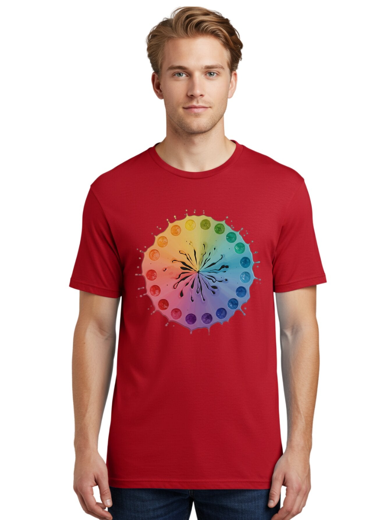 Rainbow-Ink-Splatter Men'S Graphic Tee, 100% Cotton, Comfortable Casual Summer Wear, Machine Washable, Vintage Camera, Old Camera, Antique Camera, Black Camera, Classic Photography, Photography Equipment, Nostalgic Device, Film Camera, Bap900 20