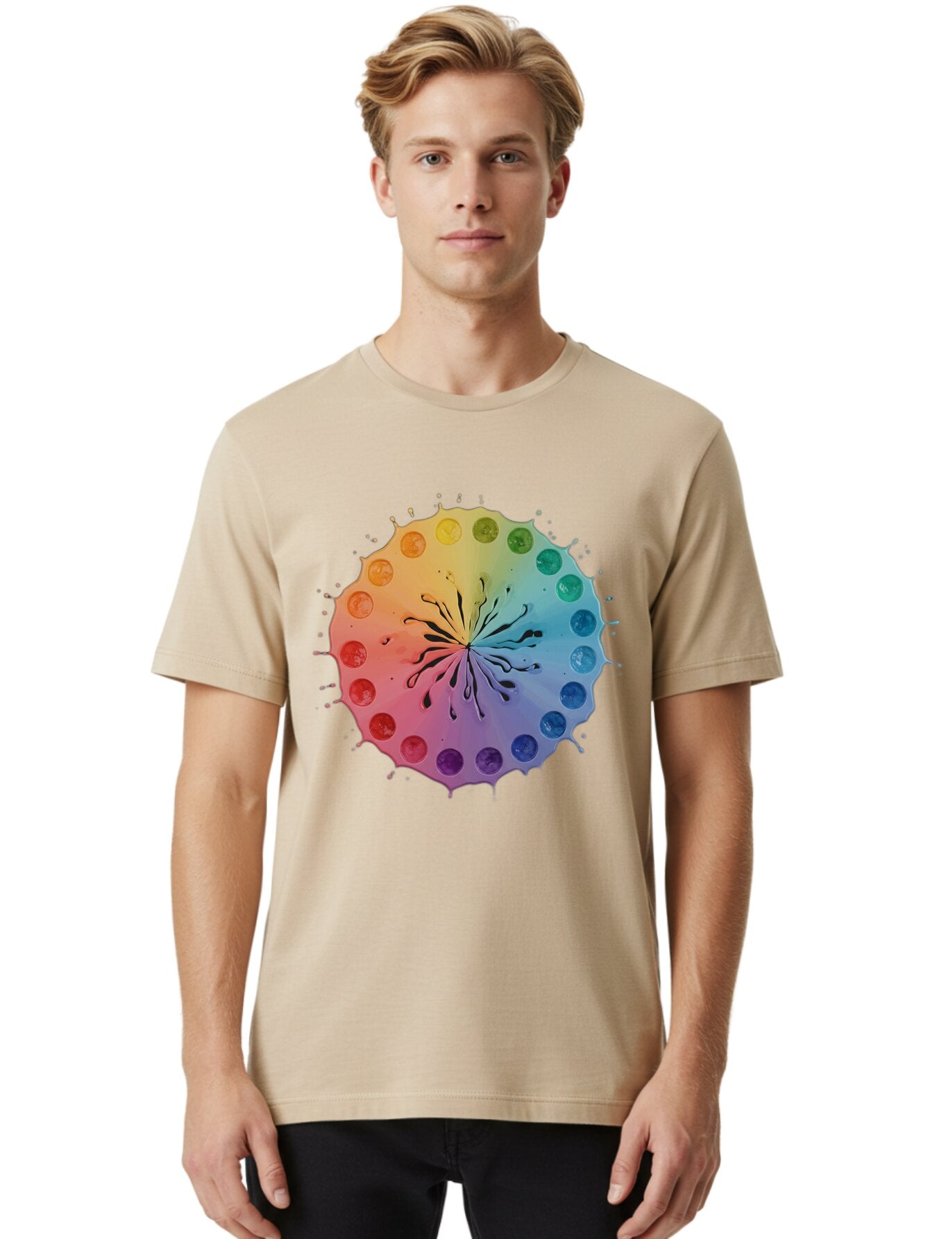 Rainbow-Ink-Splatter Men'S Graphic Tee, 100% Cotton, Comfortable Casual Summer Wear, Machine Washable, Vintage Camera, Old Camera, Antique Camera, Black Camera, Classic Photography, Photography Equipment, Nostalgic Device, Film Camera, Bap900 22