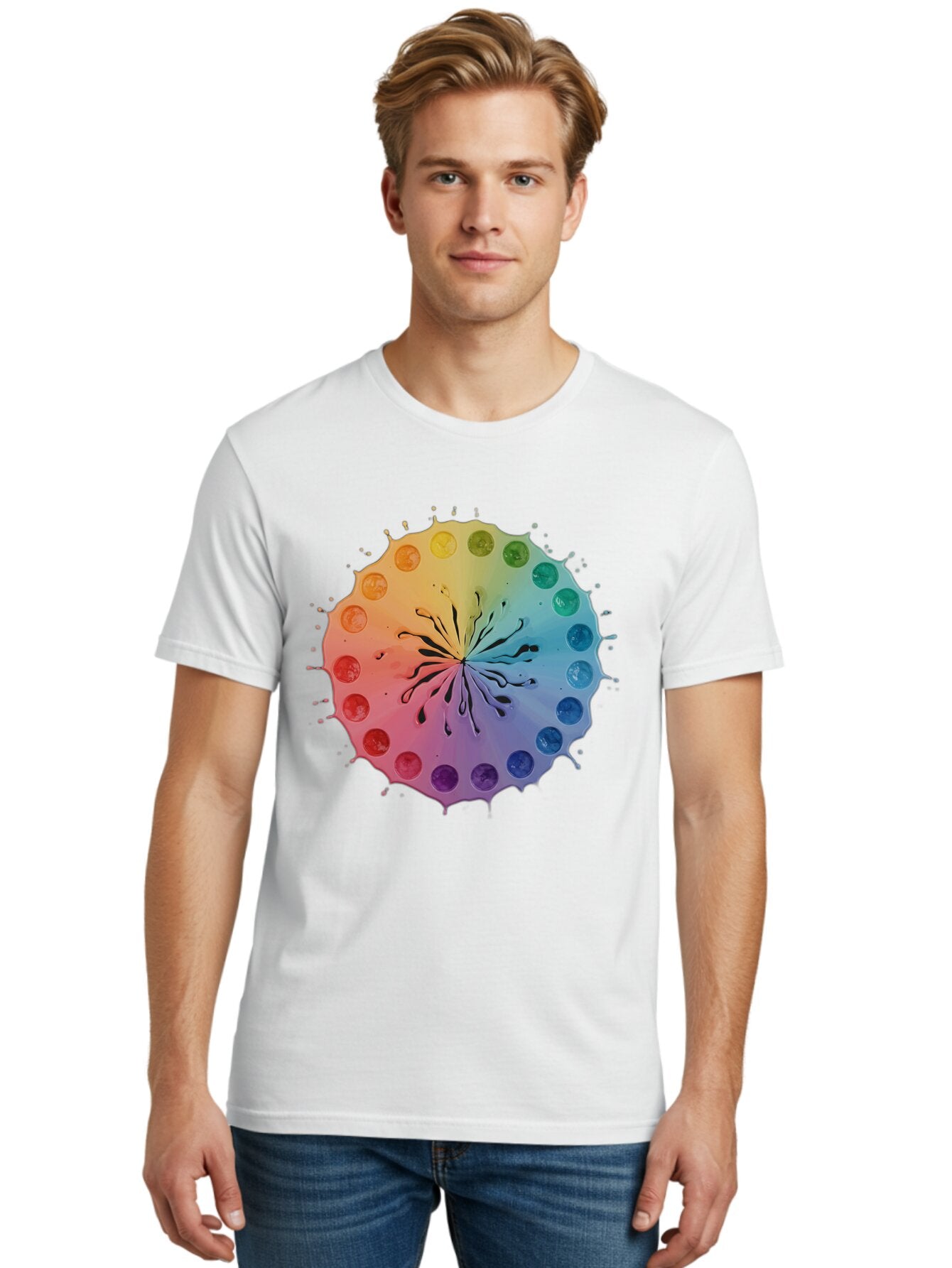 Rainbow-Ink-Splatter Men'S Graphic Tee, 100% Cotton, Comfortable Casual Summer Wear, Machine Washable, Vintage Camera, Old Camera, Antique Camera, Black Camera, Classic Photography, Photography Equipment, Nostalgic Device, Film Camera, Bap900 23