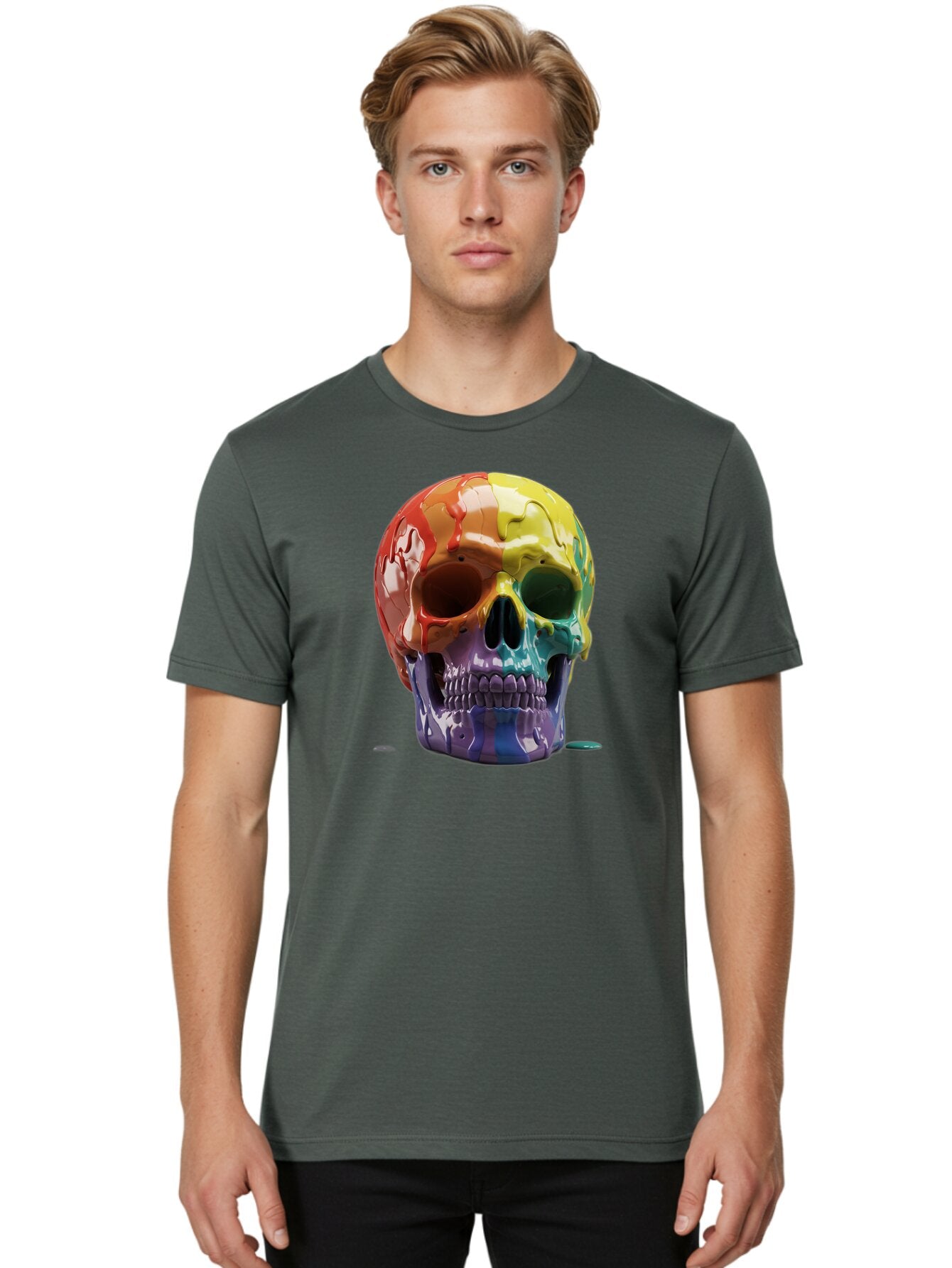 Rainbow-Skull-1 Men'S Graphic Tee, 100% Cotton, Comfortable Casual Summer Wear, Machine Washable, Vintage Camera, Old Camera, Antique Camera, Black Camera, Classic Photography, Photography Equipment, Nostalgic Device, Film Camera, Camera Art Bap902 20