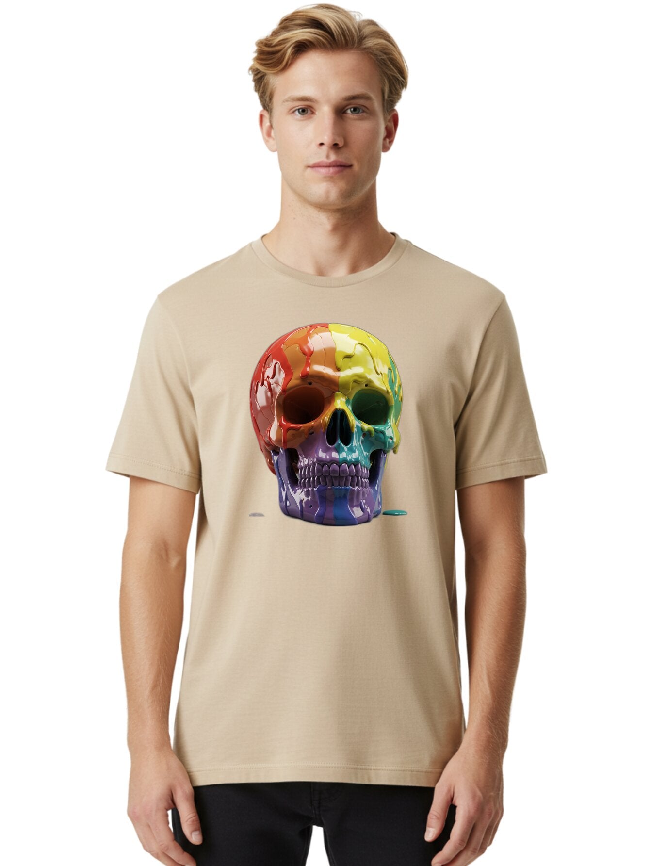 Rainbow-Skull-1 Men'S Graphic Tee, 100% Cotton, Comfortable Casual Summer Wear, Machine Washable, Vintage Camera, Old Camera, Antique Camera, Black Camera, Classic Photography, Photography Equipment, Nostalgic Device, Film Camera, Camera Art Bap902 19