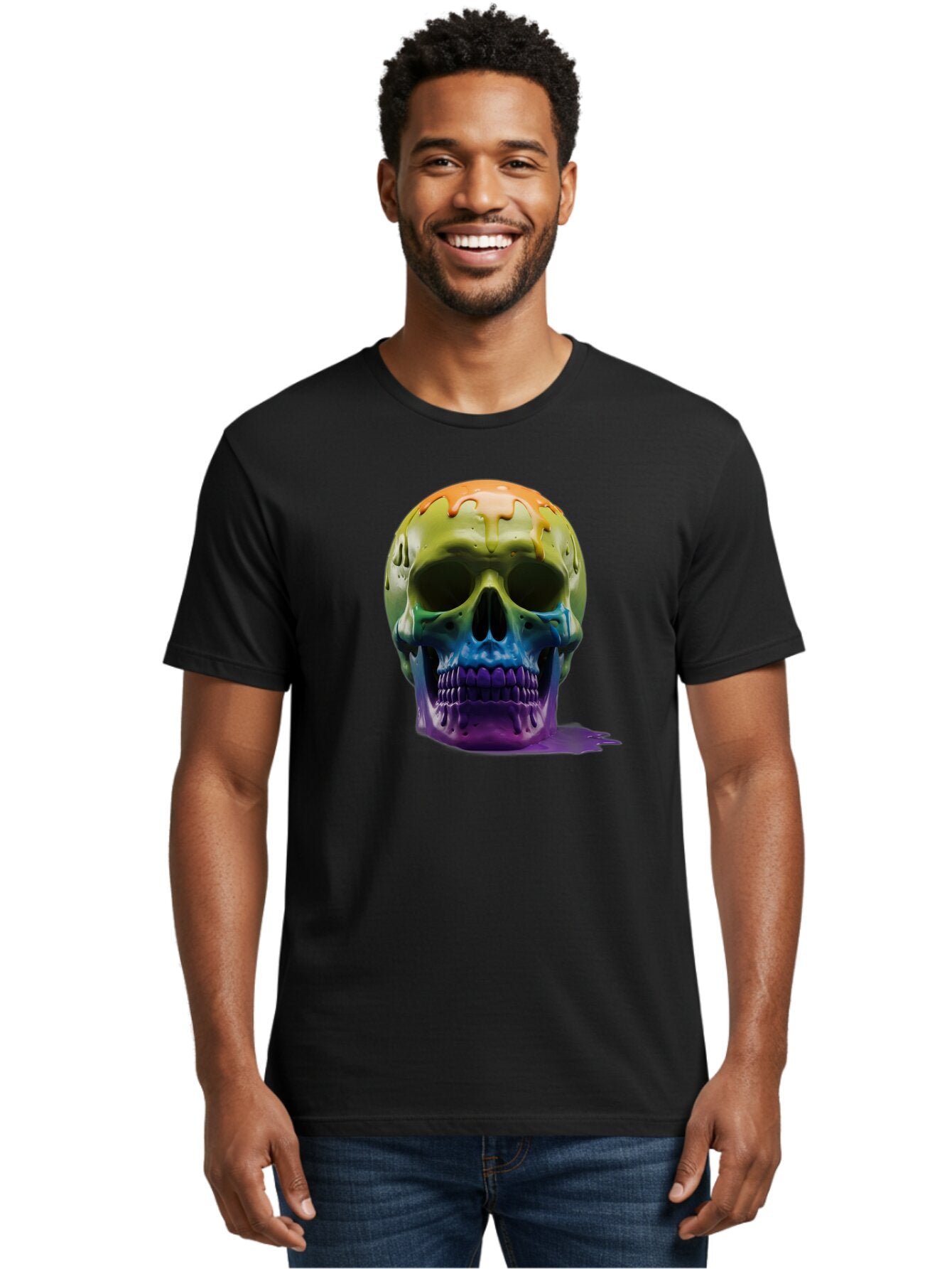 Rainbow-Skull-2 Men'S Graphic Tee, 100% Cotton, Comfortable Casual Summer Wear, Machine Washable, Vintage Camera, Old Camera, Antique Camera, Black Camera, Classic Photography, Photography Equipment, Nostalgic Device, Film Camera, Camera Art Bap903 20