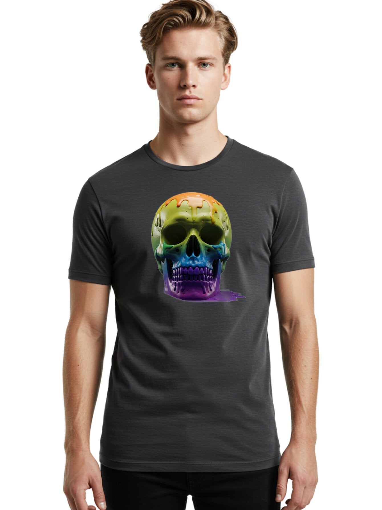 Rainbow-Skull-2 Men'S Graphic Tee, 100% Cotton, Comfortable Casual Summer Wear, Machine Washable, Vintage Camera, Old Camera, Antique Camera, Black Camera, Classic Photography, Photography Equipment, Nostalgic Device, Film Camera, Camera Art Bap903 25