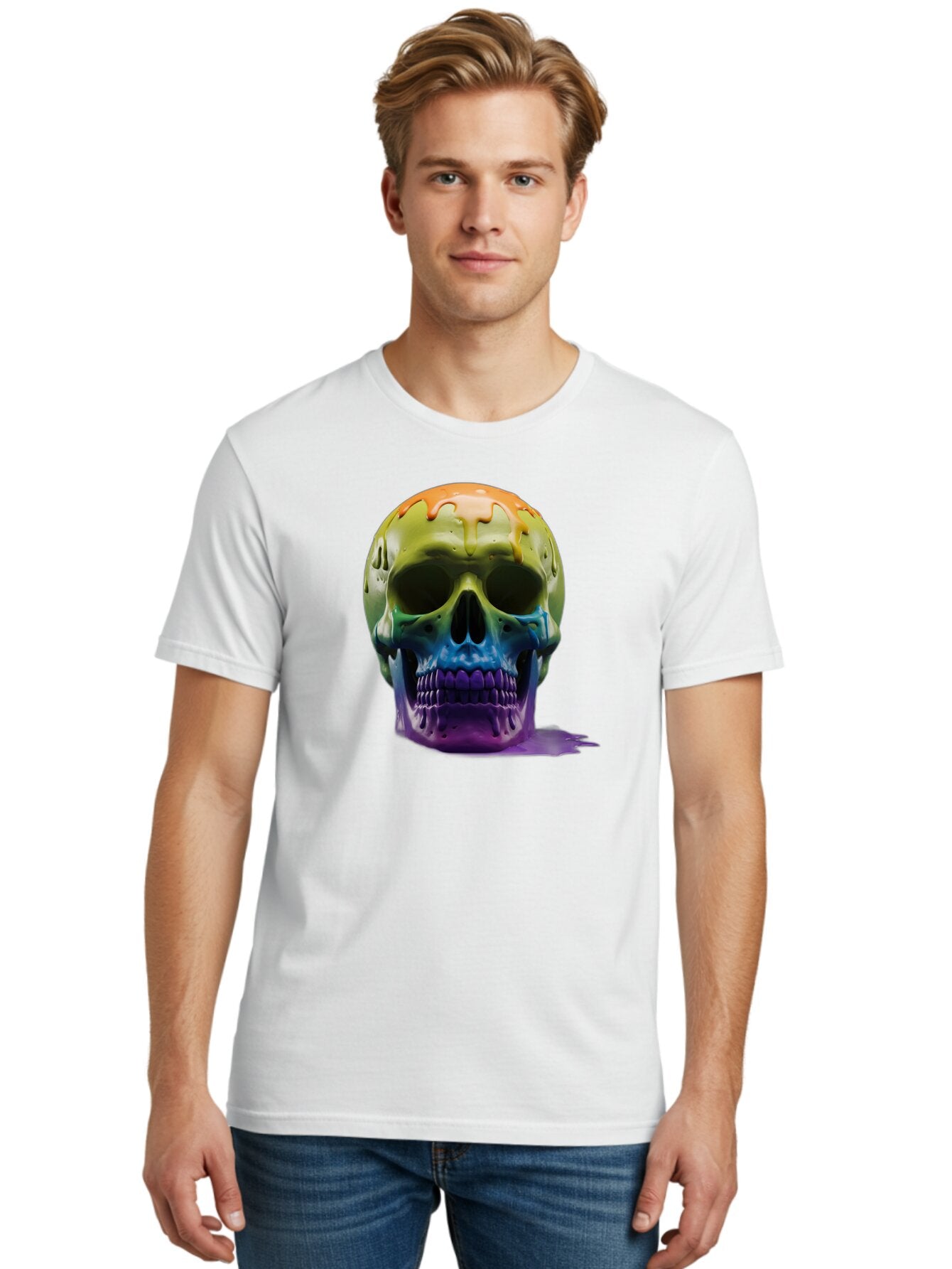Rainbow-Skull-2 Men'S Graphic Tee, 100% Cotton, Comfortable Casual Summer Wear, Machine Washable, Vintage Camera, Old Camera, Antique Camera, Black Camera, Classic Photography, Photography Equipment, Nostalgic Device, Film Camera, Camera Art Bap903 16