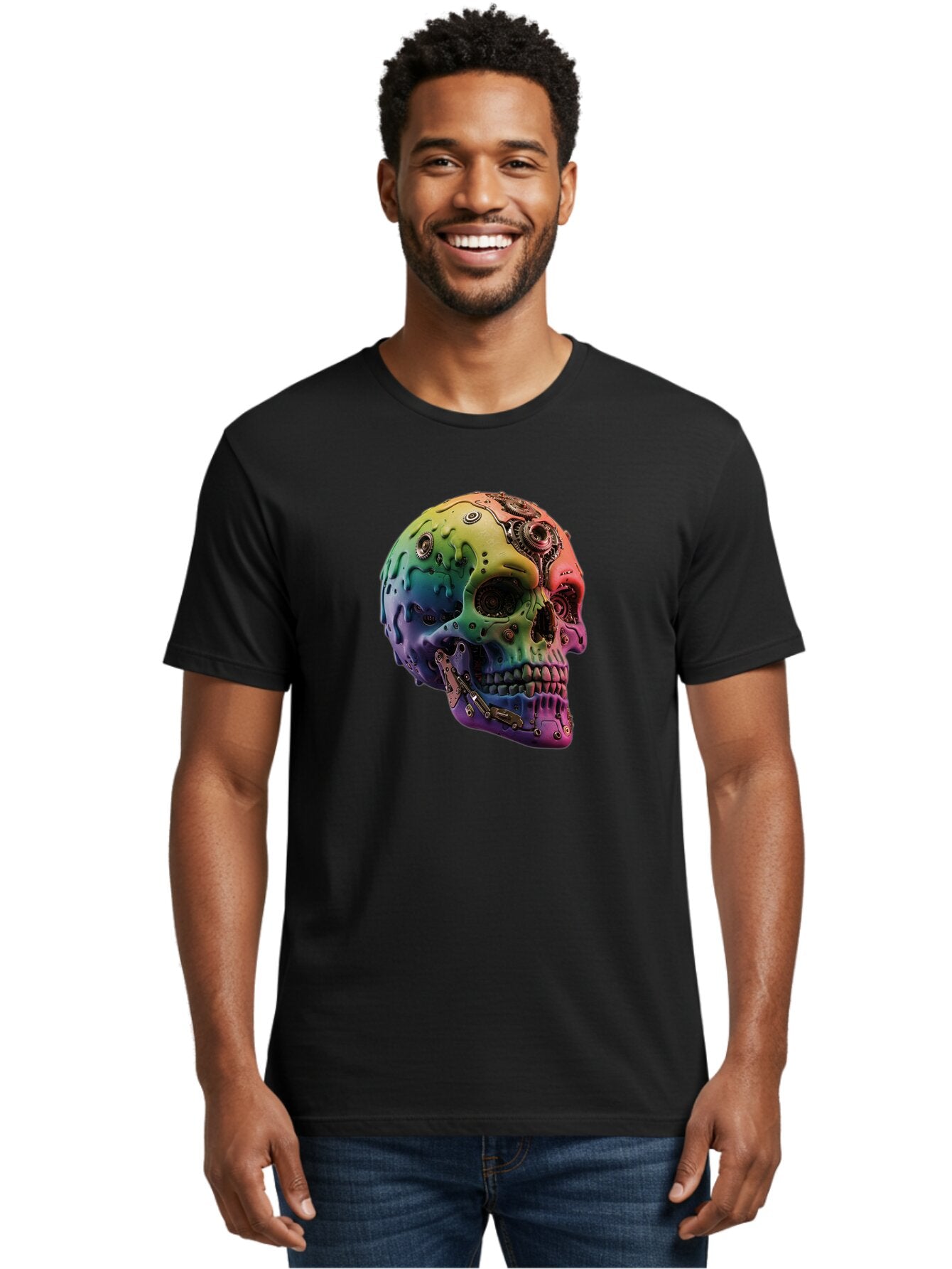 Rainbow-Skull-5 Men'S Graphic Tee, 100% Cotton, Comfortable Casual Summer Wear, Machine Washable, Vintage Camera, Old Camera, Antique Camera, Black Camera, Classic Photography, Photography Equipment, Nostalgic Device, Film Camera, Camera Art Bap906 21