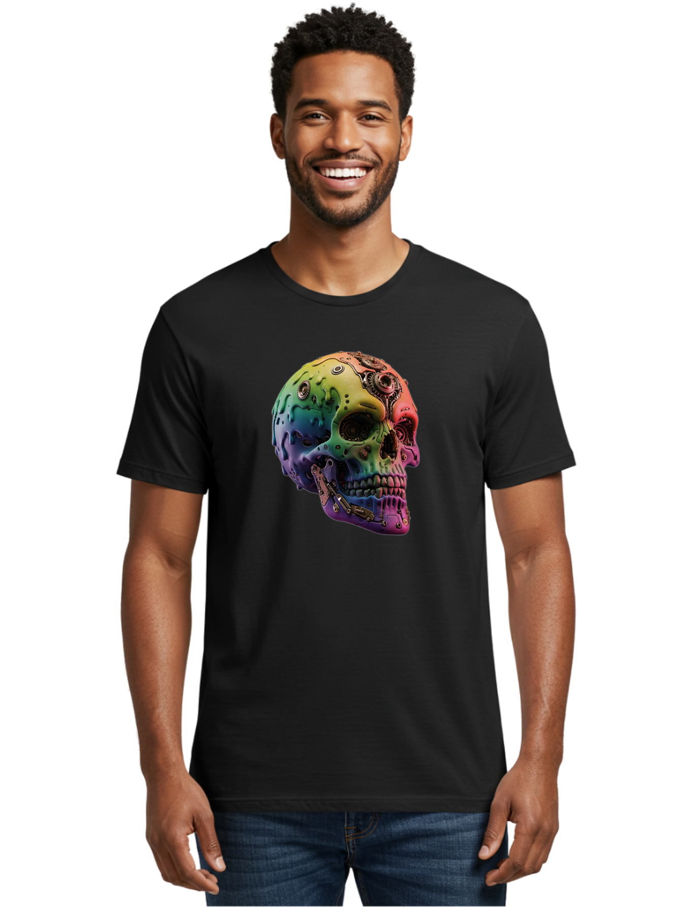 Rainbow-Skull-5 Men'S Graphic Tee, 100% Cotton, Comfortable Casual Summer Wear, Machine Washable, Vintage Camera, Old Camera, Antique Camera, Black Camera, Classic Photography, Photography Equipment, Nostalgic Device, Film Camera, Camera Art Bap906 21