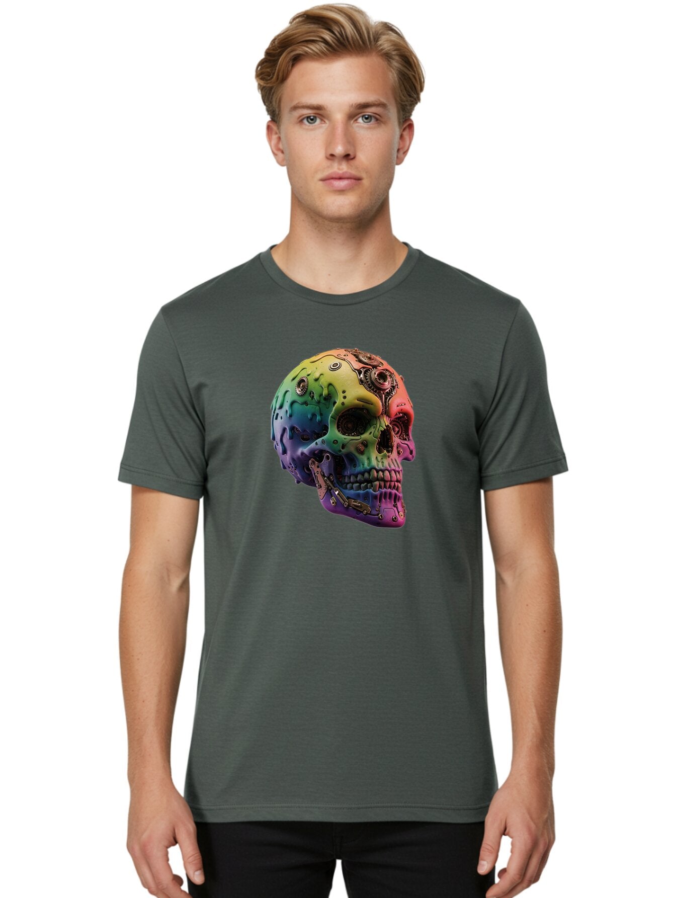 Rainbow-Skull-5 Men'S Graphic Tee, 100% Cotton, Comfortable Casual Summer Wear, Machine Washable, Vintage Camera, Old Camera, Antique Camera, Black Camera, Classic Photography, Photography Equipment, Nostalgic Device, Film Camera, Camera Art Bap906 24