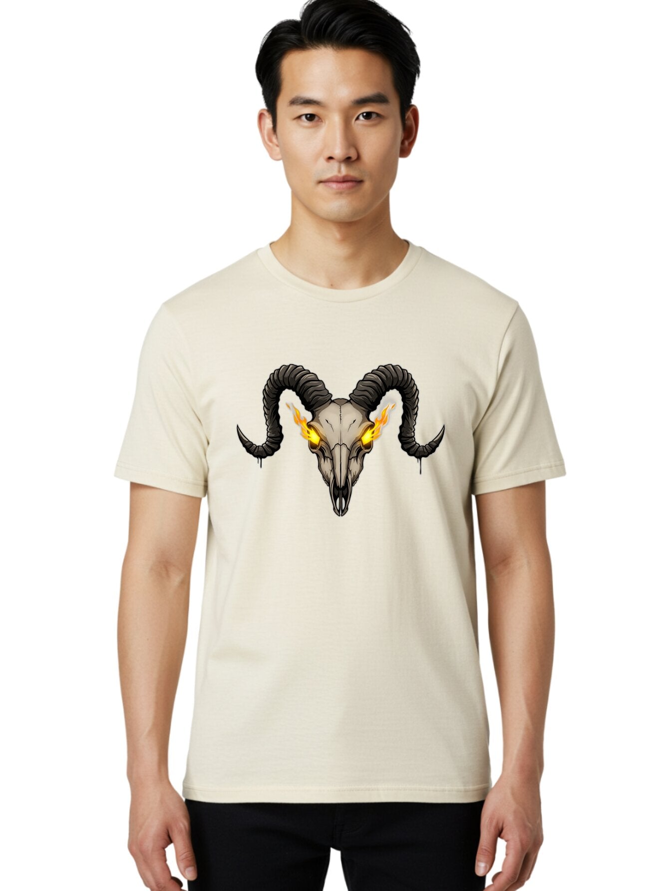 Ram-Skull-With-Flames Men'S Graphic Tee, 100% Cotton, Comfortable Casual Summer Wear, Machine Washable, Vintage Camera, Old Camera, Antique Camera, Black Camera, Classic Photography, Photography Equipment, Nostalgic Device, Film Camera, Bap922 20