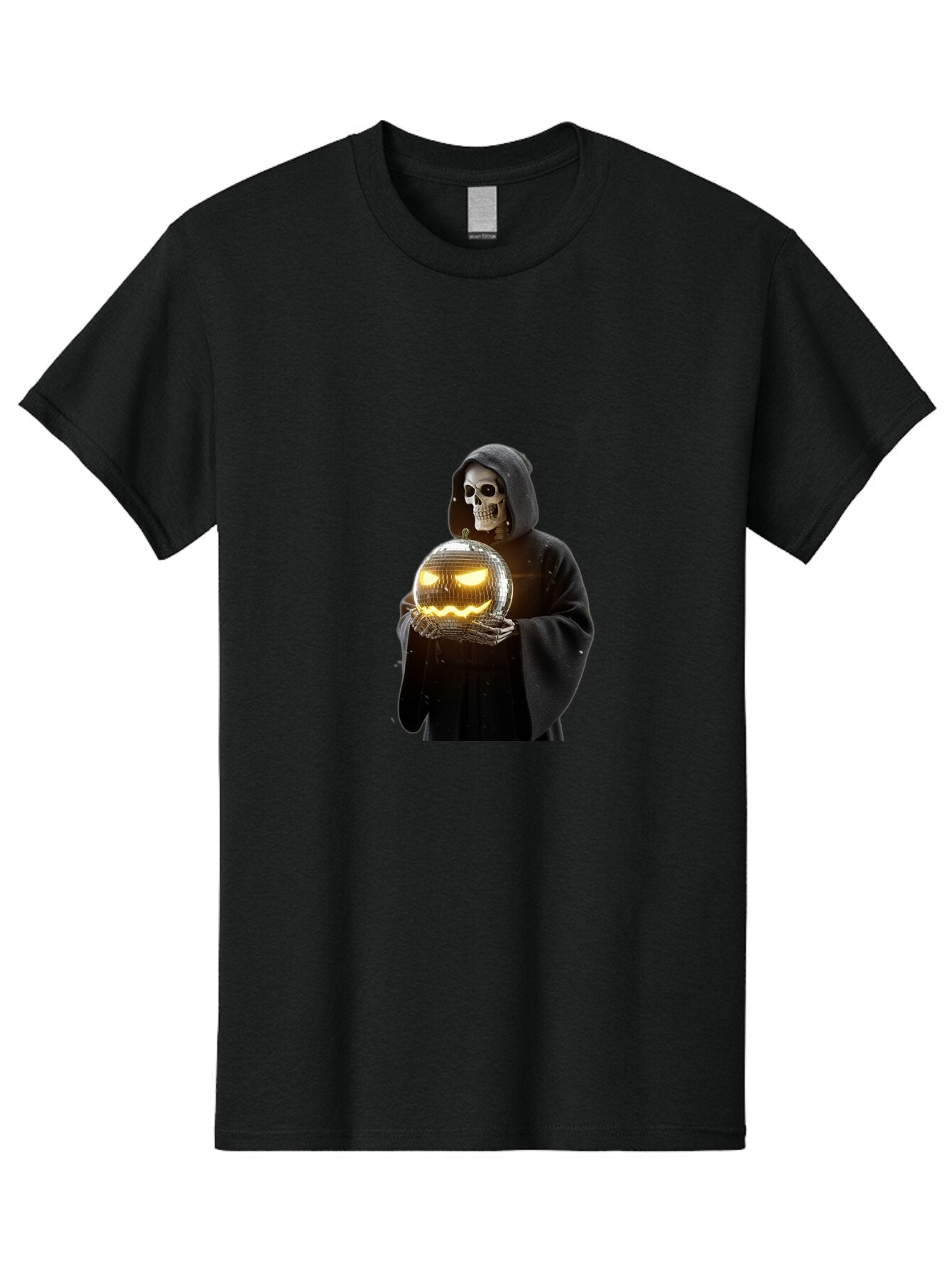 Reaper-Holding-Disco-Ball-Pumpkin Men'S Graphic Tee, 100% Cotton, Comfortable Casual Summer Wear, Machine Washable, Vintage Camera, Old Camera, Antique Camera, Black Camera, Classic Photography, Photography Equipment, Nostalgic Device, Bap924 14